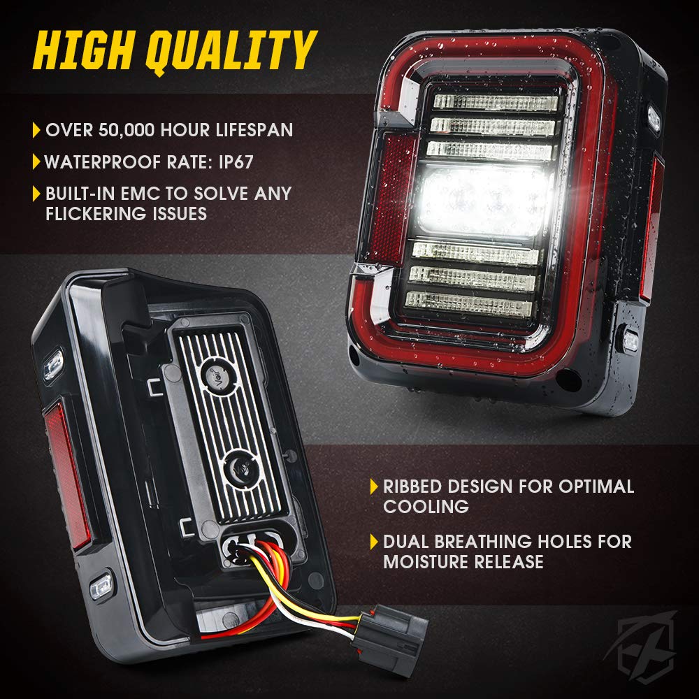 Xprite Led Tail Lights Compatible With 2007-2018 Jeep Jk Jku Sport/Sahara/Rubicon - Dot Approved, C-Shaped Clear Lens, Running,