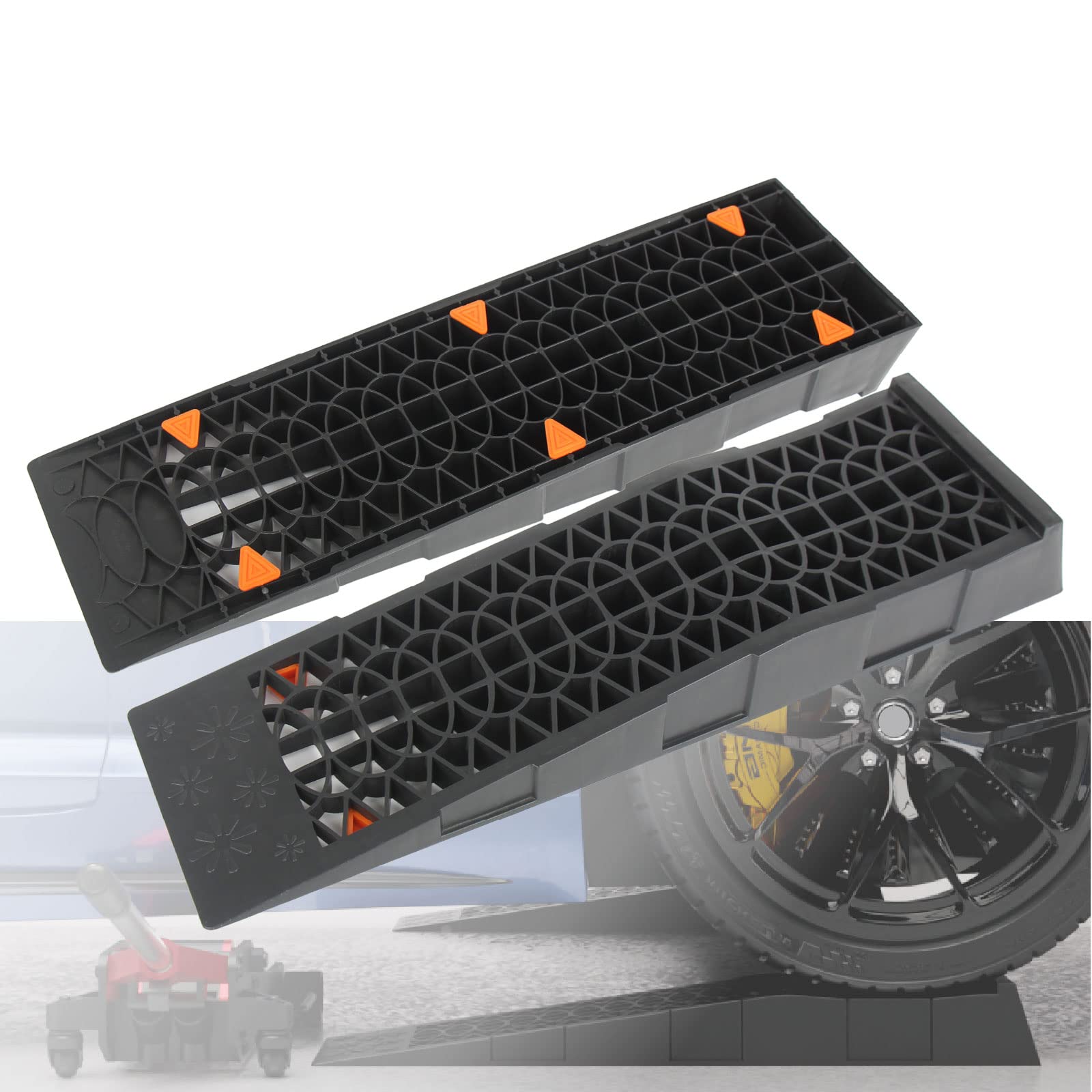 OULEME Low Profile Car Service Ramp with Anti-Slip Blocks, Oil Changes& Maintenance, 2-1/2 Lifting Height, 3 Ton Truck Vehicle 2