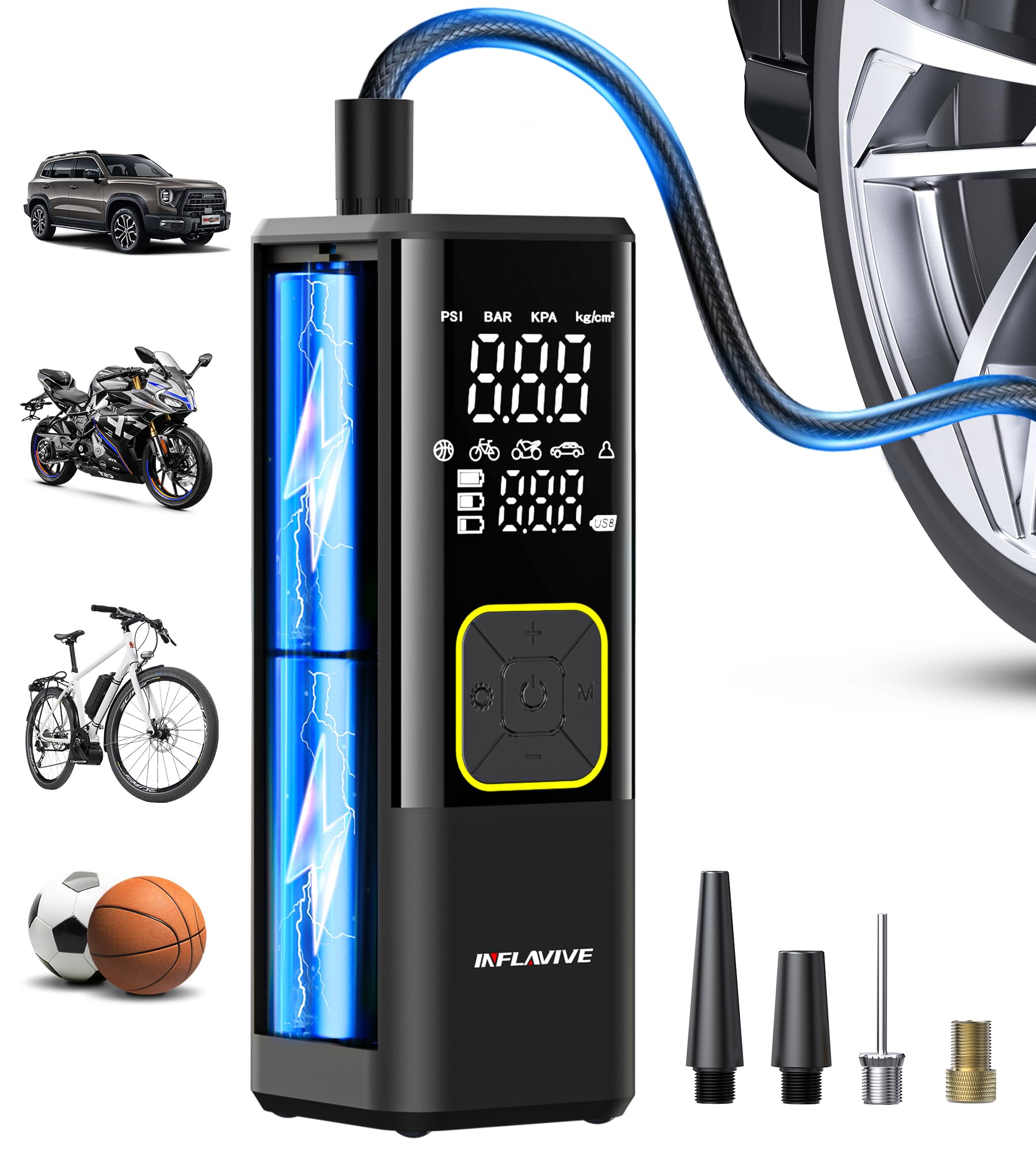 Tire Inflator Portable Air Compressor, 150 PSI Cordless Air Pump for Car Tires with Digital Pressure Gauge, 3X Faster Tire Pump 