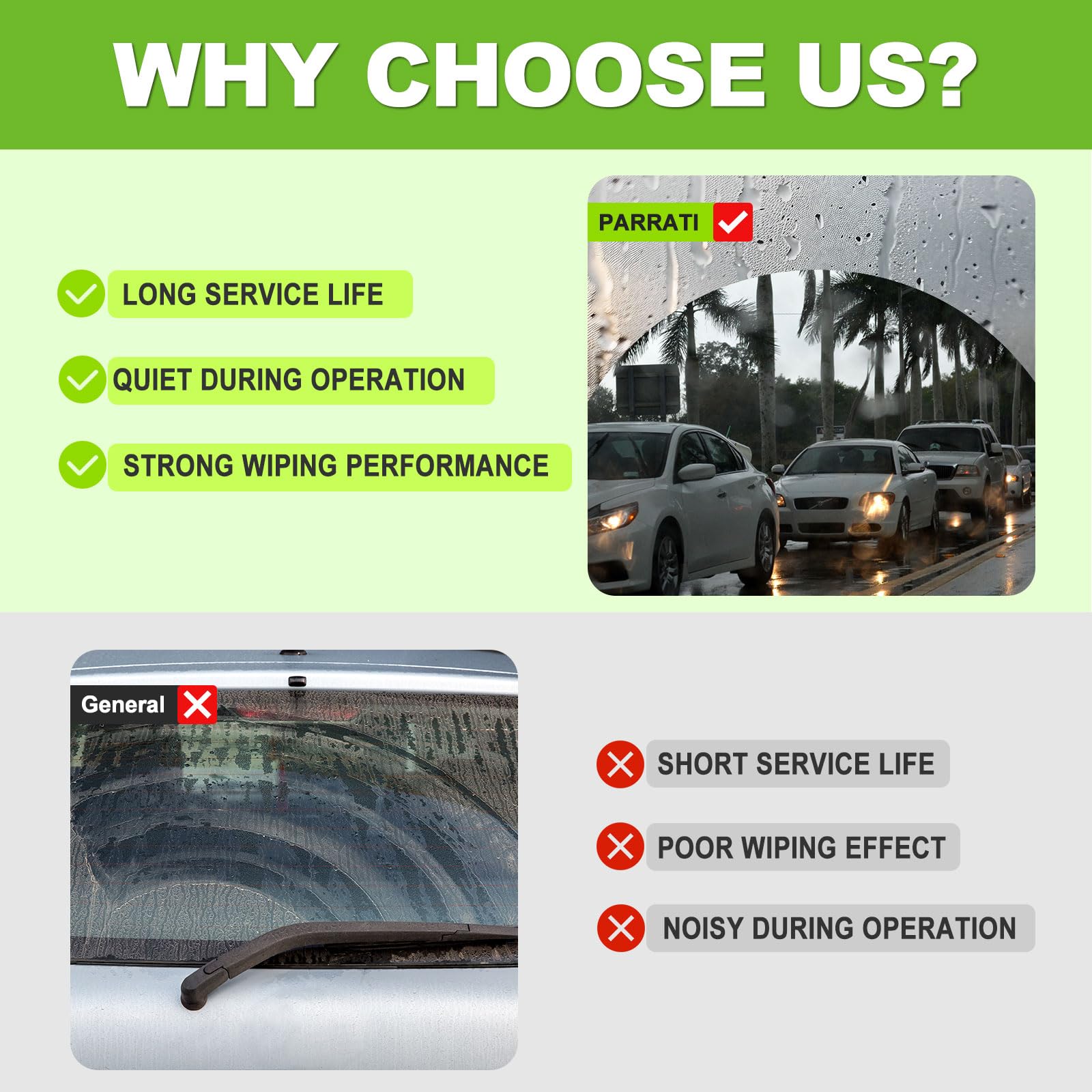 PARRATI 15'' Premium Rear Wiper Blades All-Season Replacement for 2018+ Volkswagen Tiguan,2019+ Touareg Rear Windshield Wipers-(
