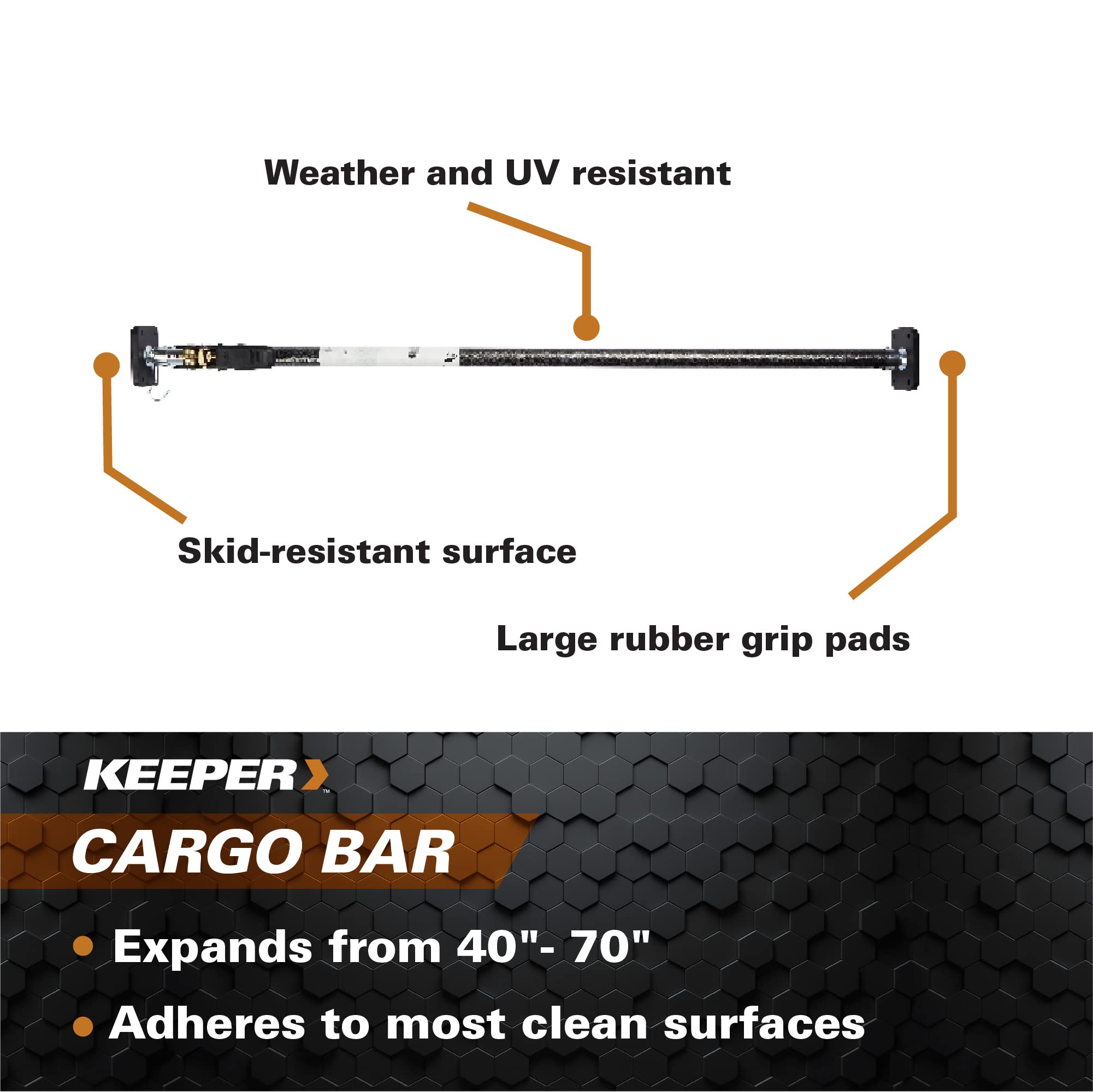 Keeper - Ratcheting Cargo Bar - Black/Silver, Adjustable From 40''-70''