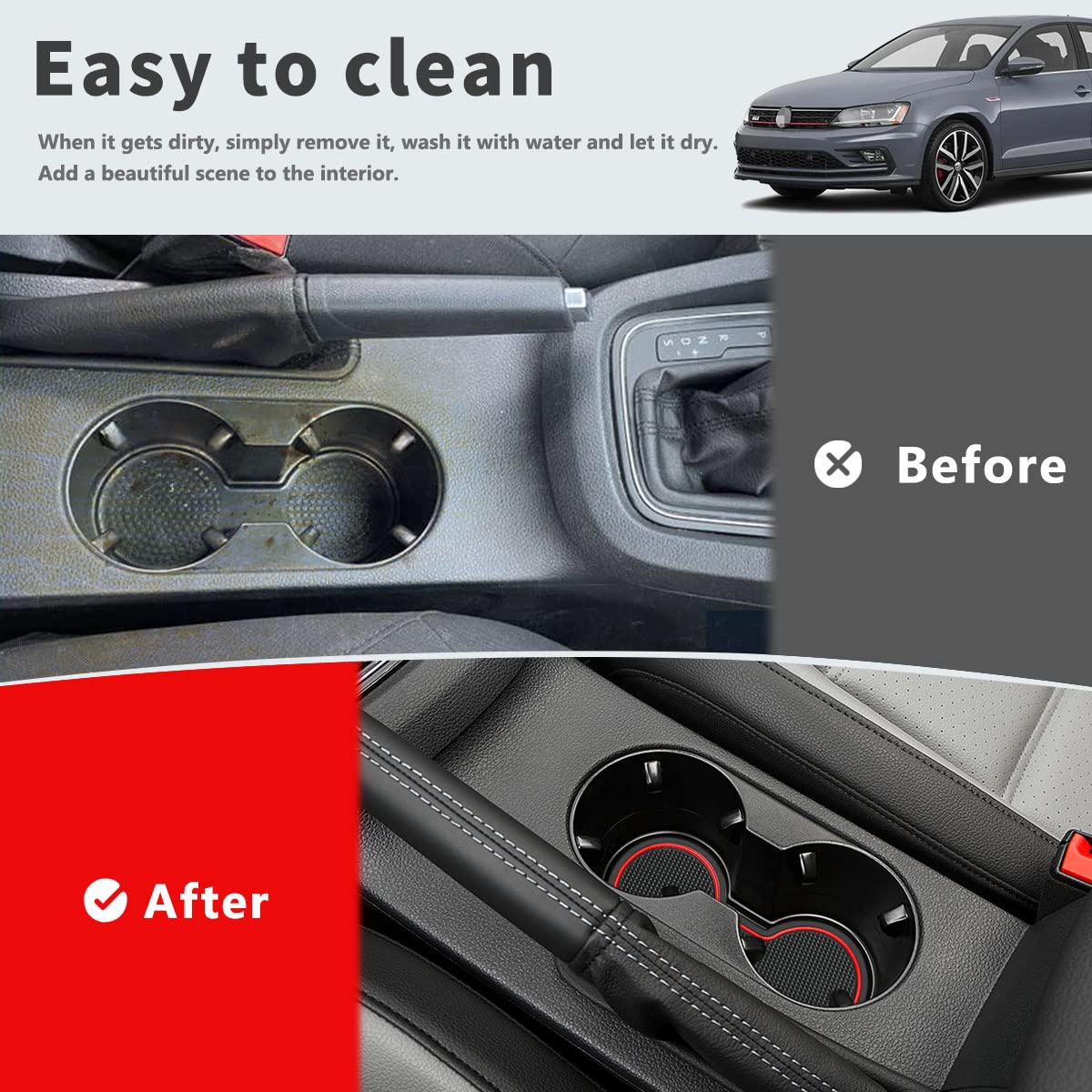 Auovo Rubber Door Compartment Mats for Volkswagen Jetta 2013-2018, Red, 10pcs Set, Anti-Dust Cup Holder Console Liners