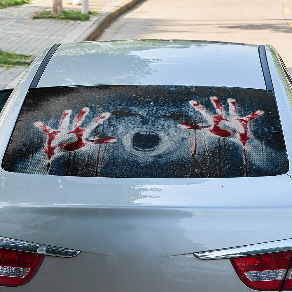 ATMOMO Horror Ghost 3D Vinyl Sticker Decal for Rear Window - Transparent, PVC, Happy Halloween