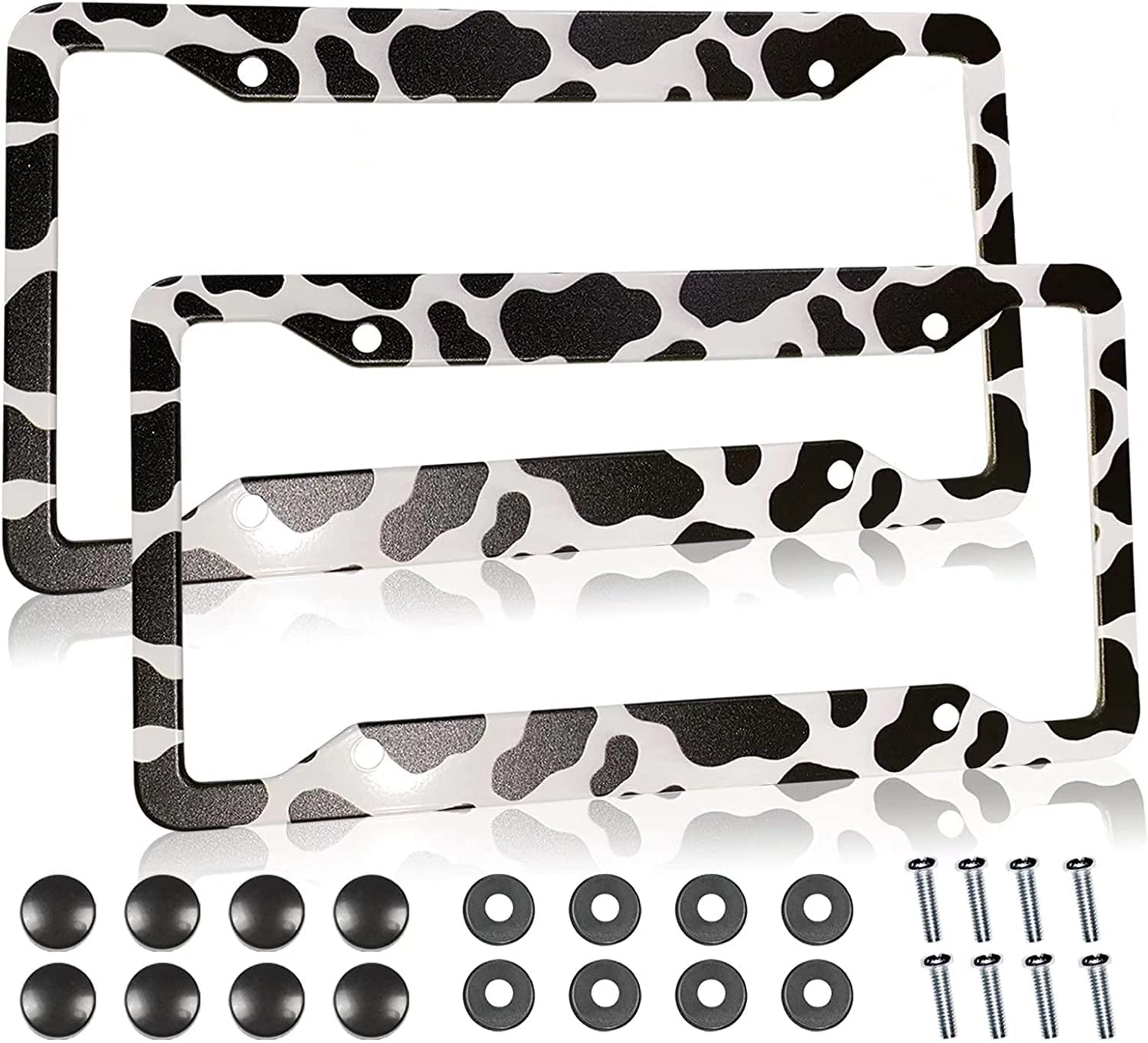 Cow Print License Plate Frame Holders Covers Cute Animal White Black Spot Cow Tags Frames Covers Holder Stainless Aluminum Metal