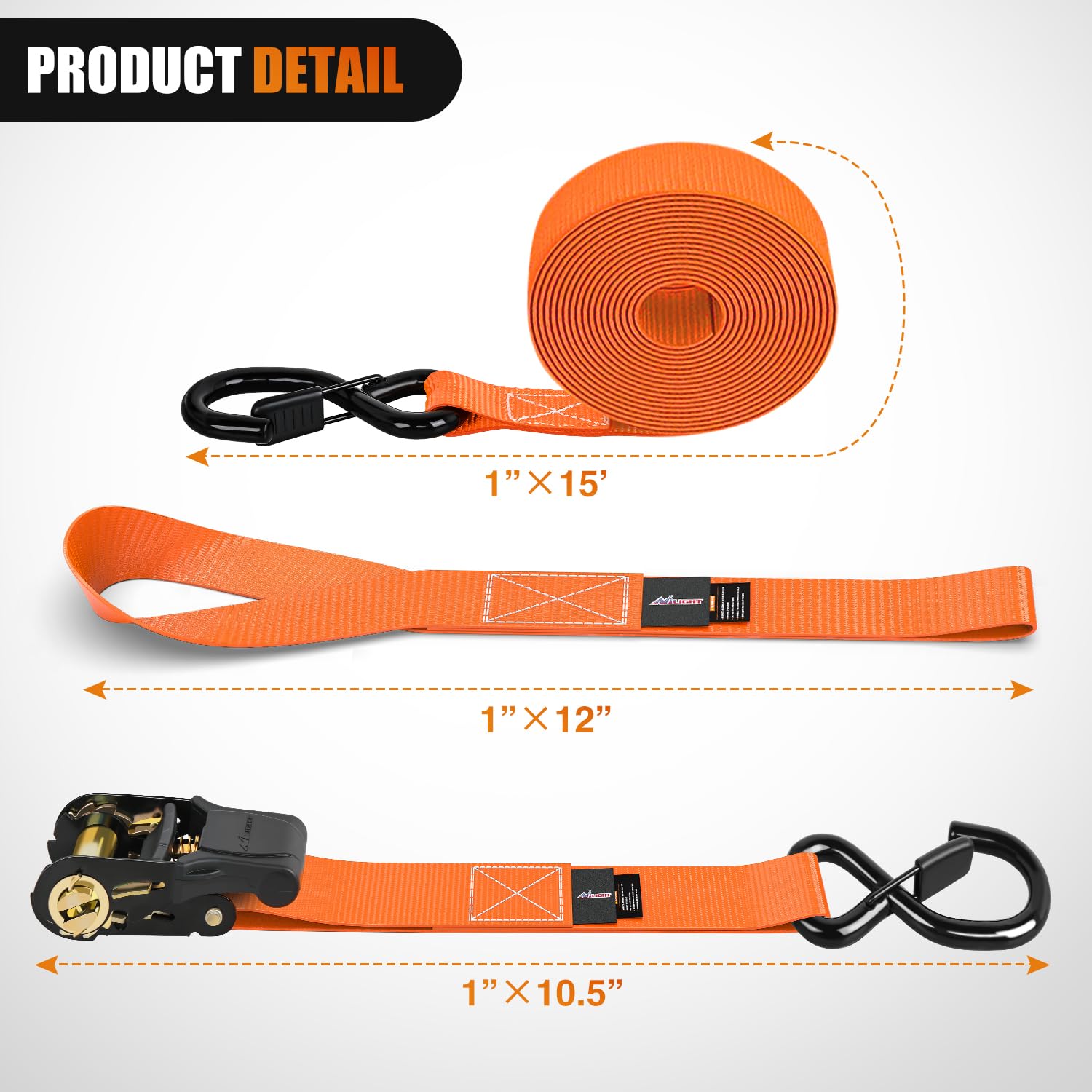 Nilight Ratchet Tie Down Straps 4500Lbs Max Break Strength 1     15 Heavy Duty Motorcycle Straps with S Hooks Rubber Handle and