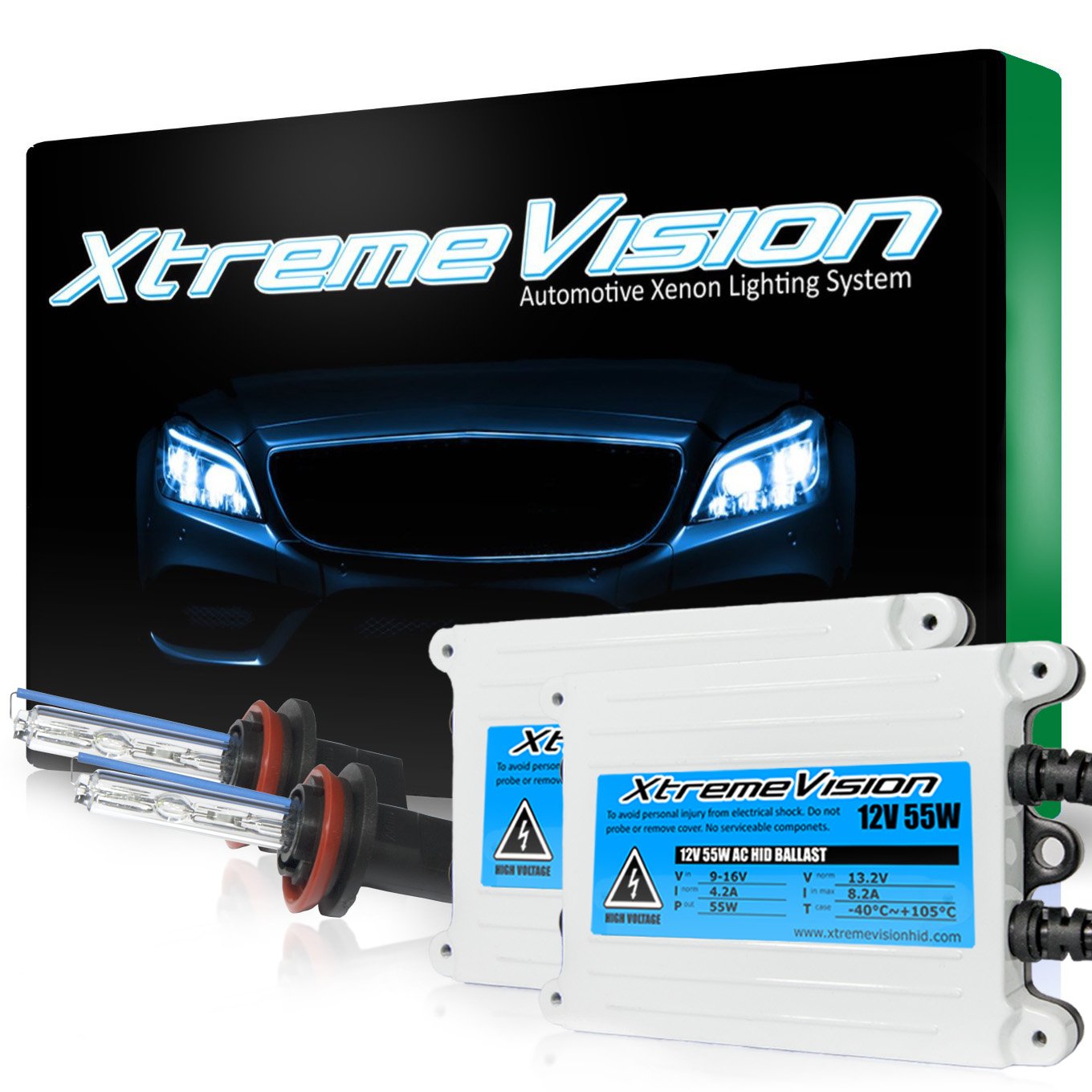 Xtremevision 55W Ac Xenon Hid Bundle With Slim Ac Ballast (1 Pair) And H11 5000K - 5K Bright White Xenon Bulb (1 Pair)