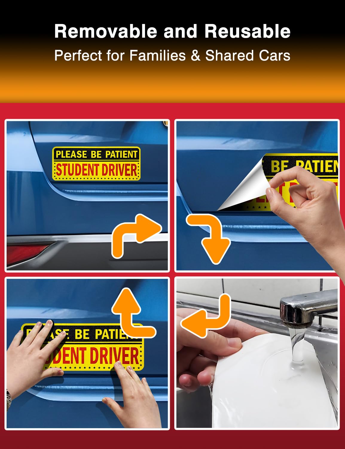 5Pcs Student Driver Sticker (Non-Magnet) - Reusable, Reflective 'Please Be Patient' Signs For Car Bumper, Paint & Windows, Scrat