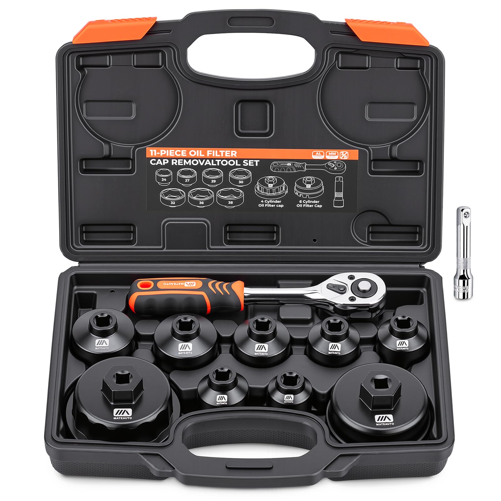 MateAuto Oil Filter Socket Set, 11 Pcs Oil Filter Wrench Set, 3/8 Drive Metric Cap Oil Filter Removal Tool, Low Profile Filters 
