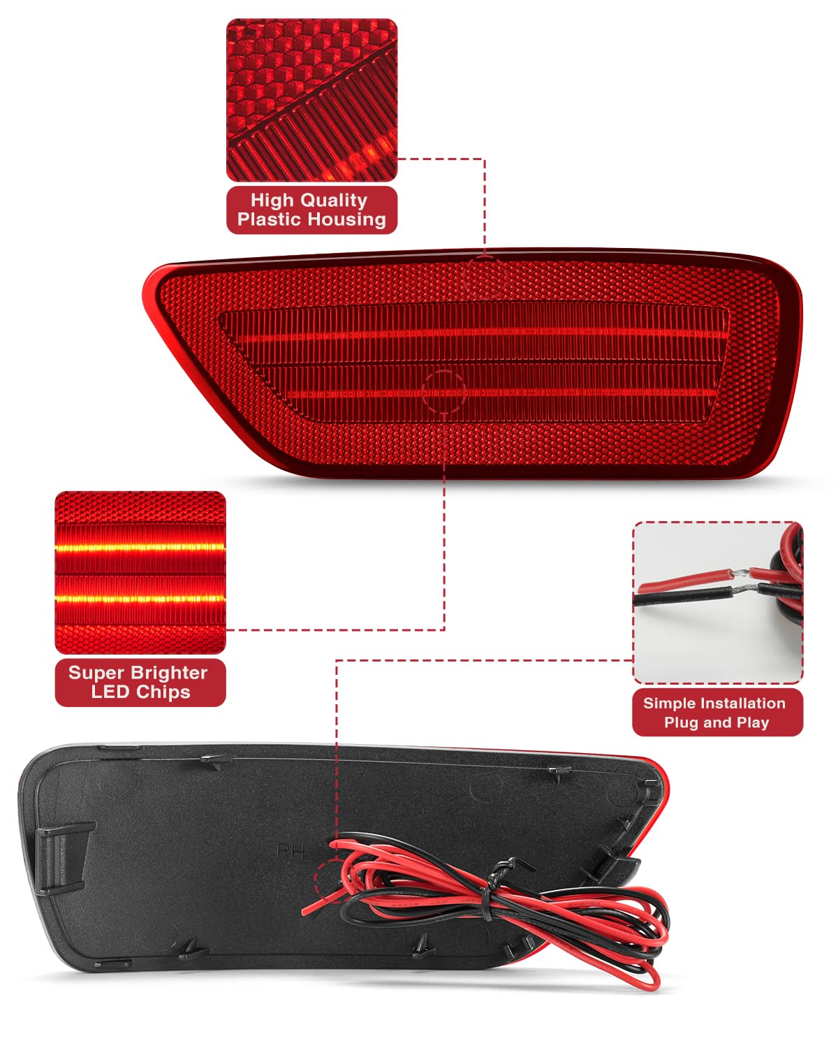 Neifiles Led Rear Bumper Reflector Lights Compatible With Jeep Compass 2011-2017 Fog Light Assembly For Grand Cherokee 2012-2018