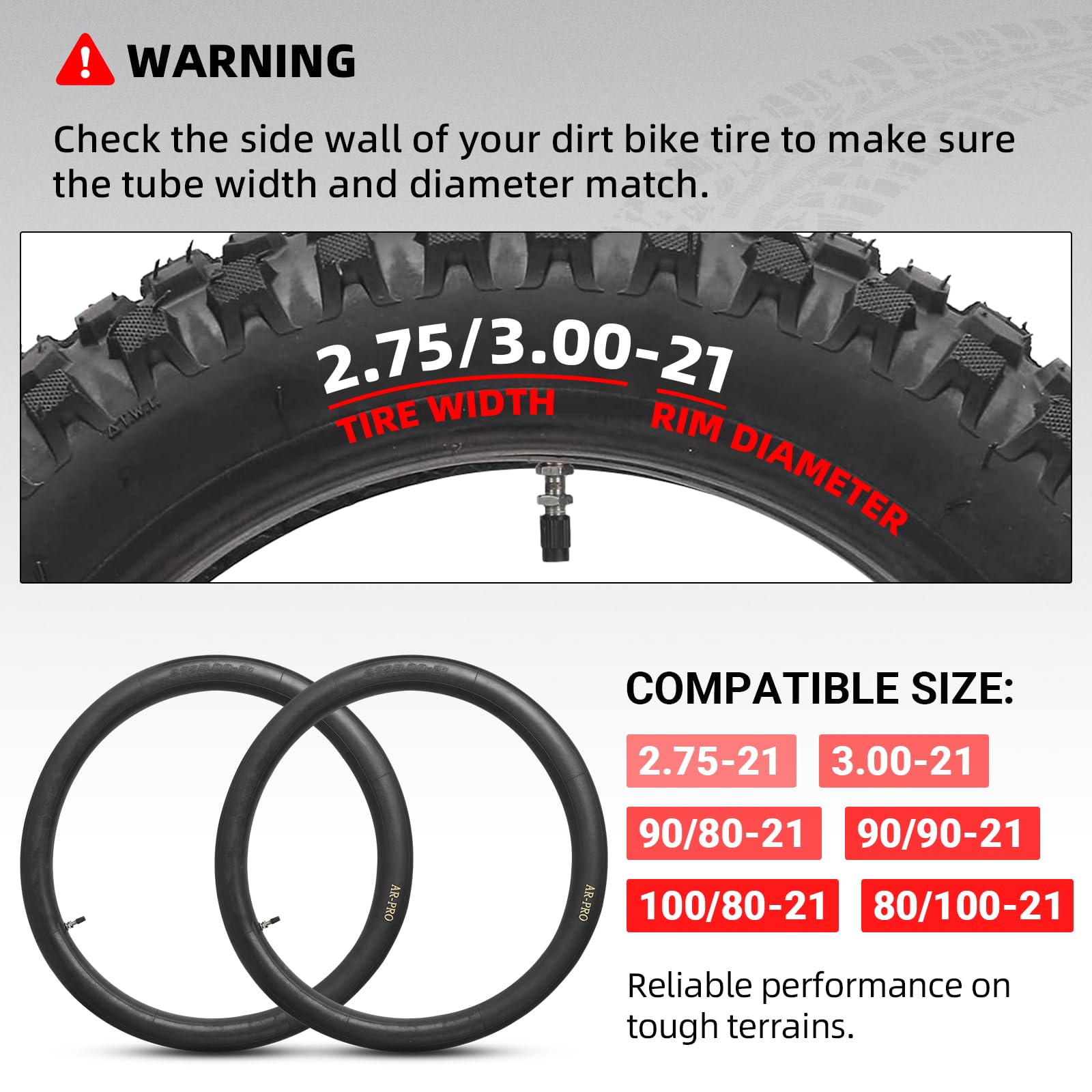 2.75/3.00-21    Replacement Inner Tube 80/100-21(300/325-21) With Tr4 Staight Valve Stem, Fits Motorcycle With 21'' Tires (2-Pac