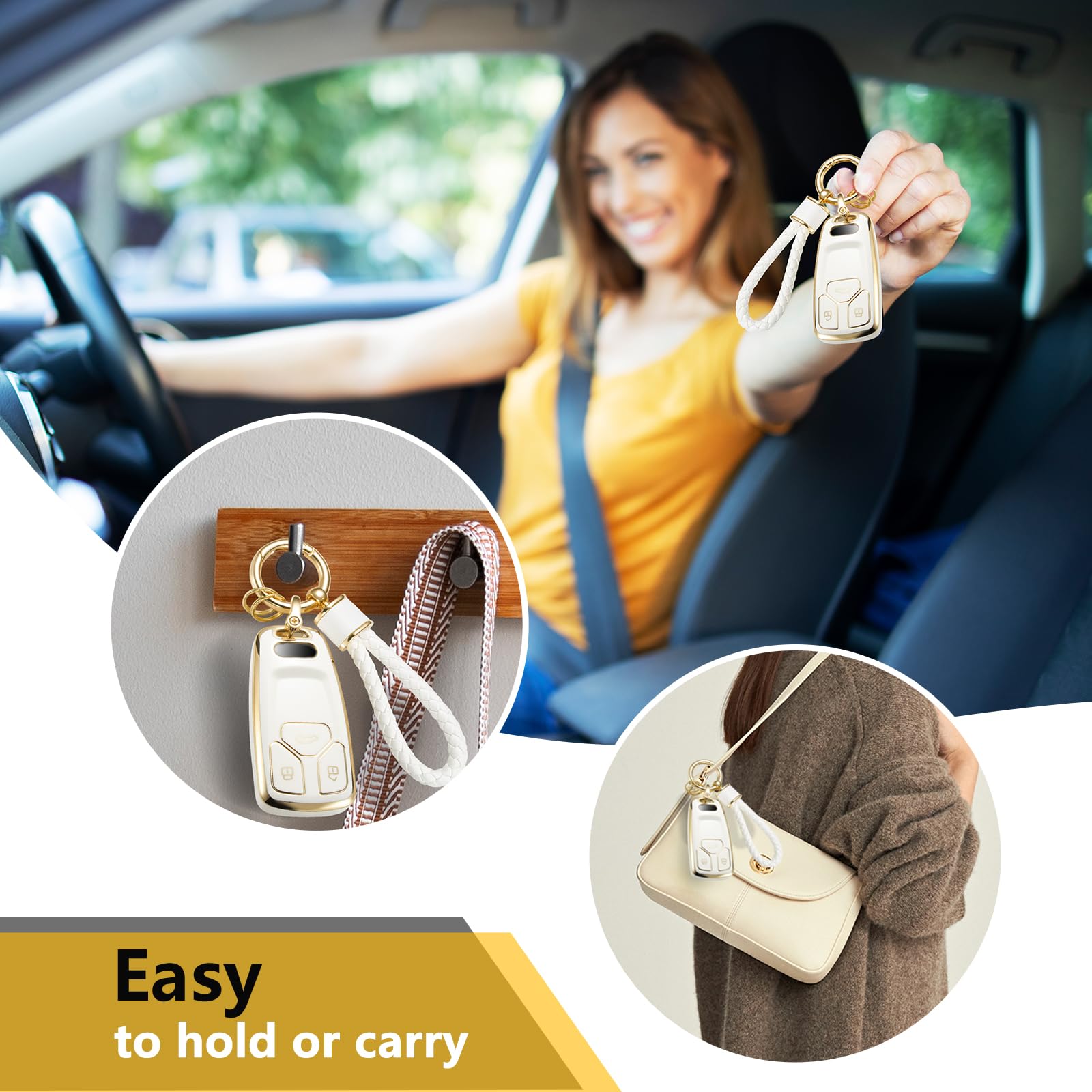 Ctrinews For Audi Key Fob Cover With Metal Braided Rope Keychain Accessories, Upgraded Soft Key Case For A4 A5 A6 Q3 Q5 Q7 Tts S