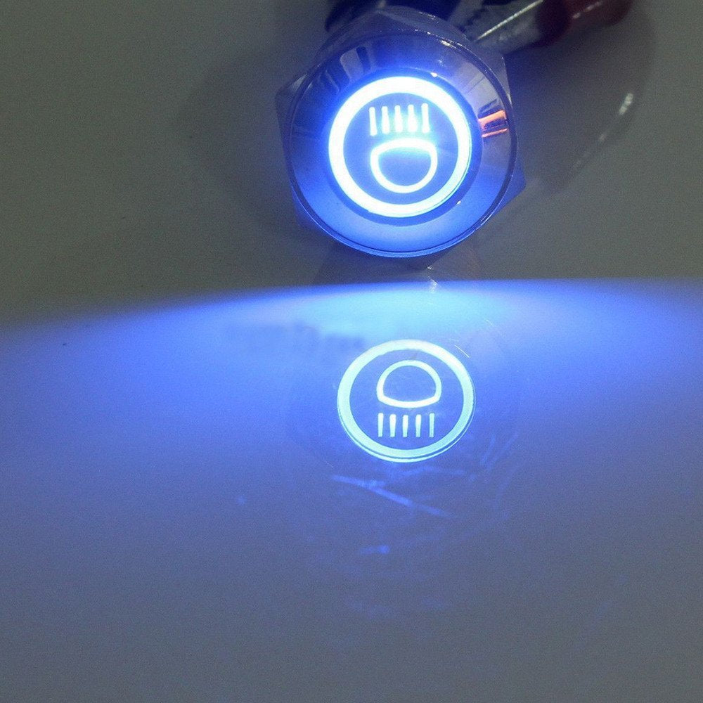 Esupport 12V Car Vehicle Blue Led Light Main Beam Push Button Metal Toggle Switch Socket Plug 19Mm