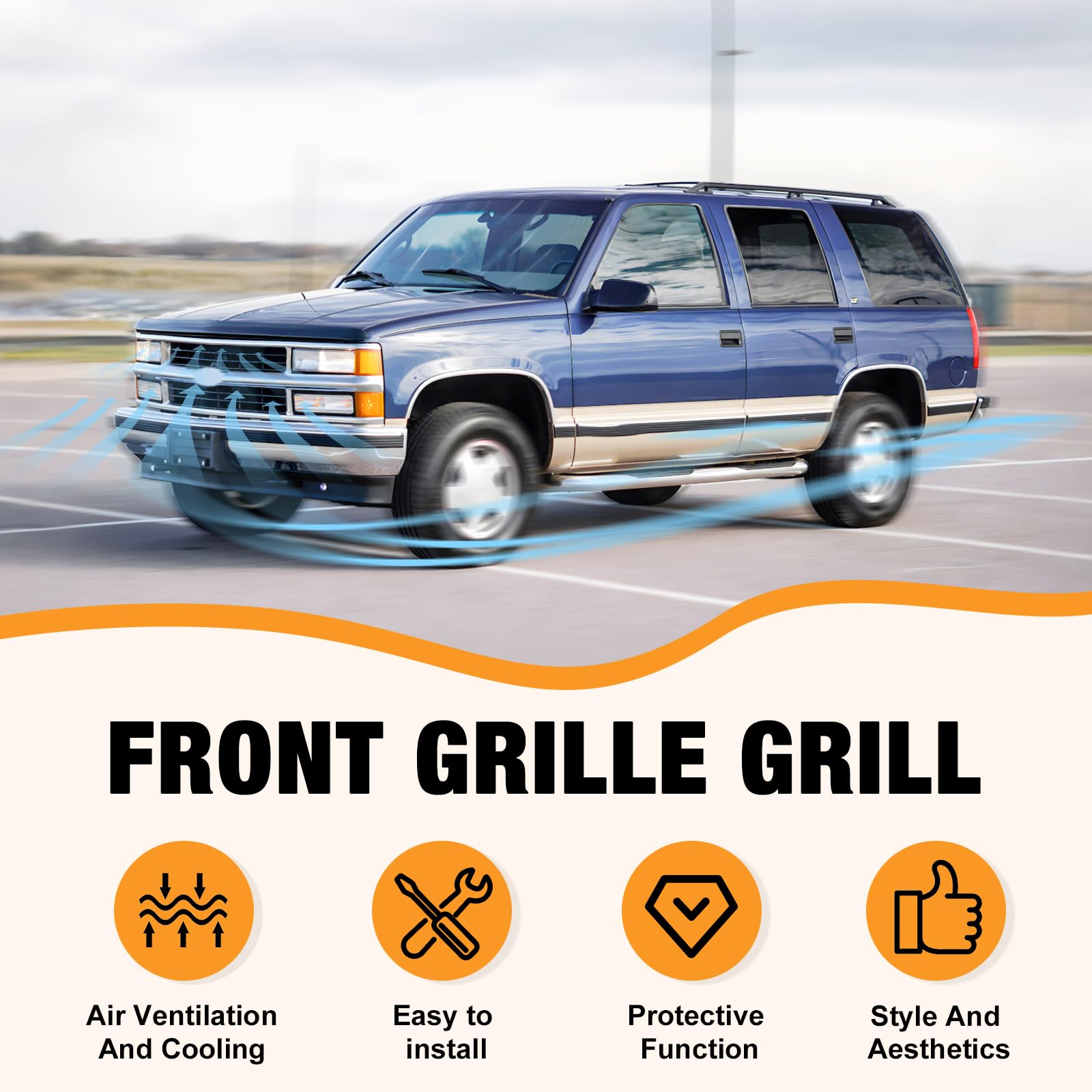 Carpartsdepot Front Grille Grill Chrome Shell With Black Insert Compatible With Chevrolet 1994-2000 C/K 1500 2500 3500 Tahoe Bla