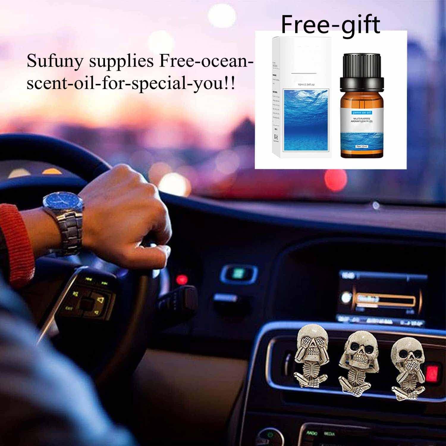Evil Skull Car Air Fresheners Vent Clips, Cool Skull Car Accessories With 6 Felt Pads, Cute Automotive Halloween Car Decorations