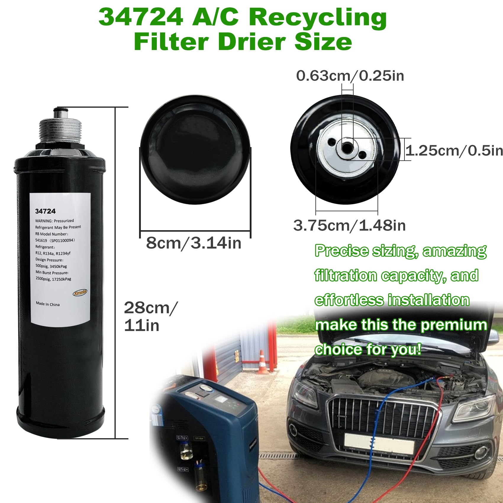 34724 A/C Recycling Filter Drier for Robinair Refrigerant Recovery Recycling Recharge Stations, for 34788ni 34788 34988 34700 34