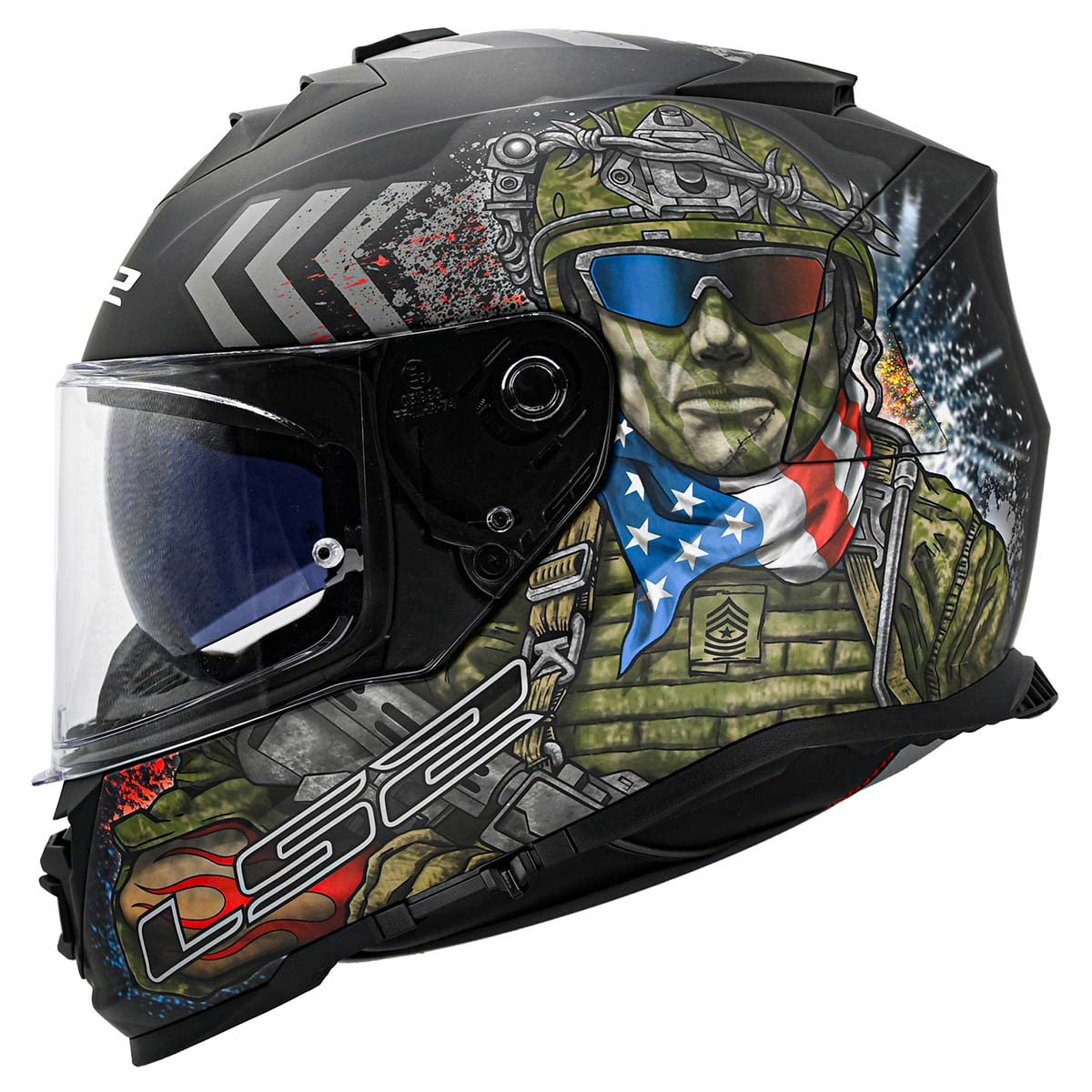 Ls2 Helmets Assault Full Face Motorcycle Helmet W/Sunshield (Commando Black Camo - 3X-Large)
