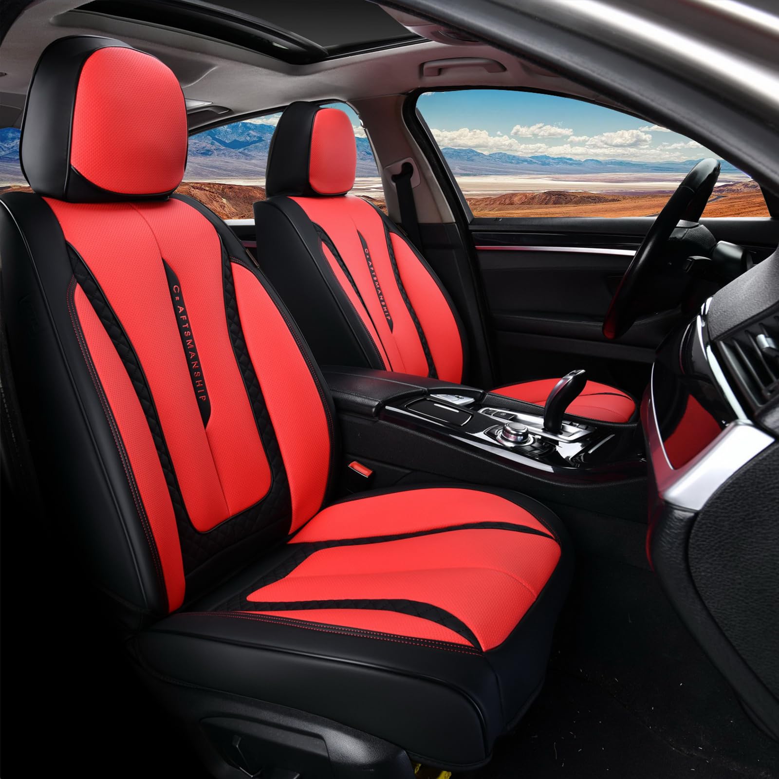 Coverado Car Seat Cover Front Seat, Red Seat Covers Front Seats, Nappa Leather Waterproof, Car Seat Cushion, Car Seat Protector