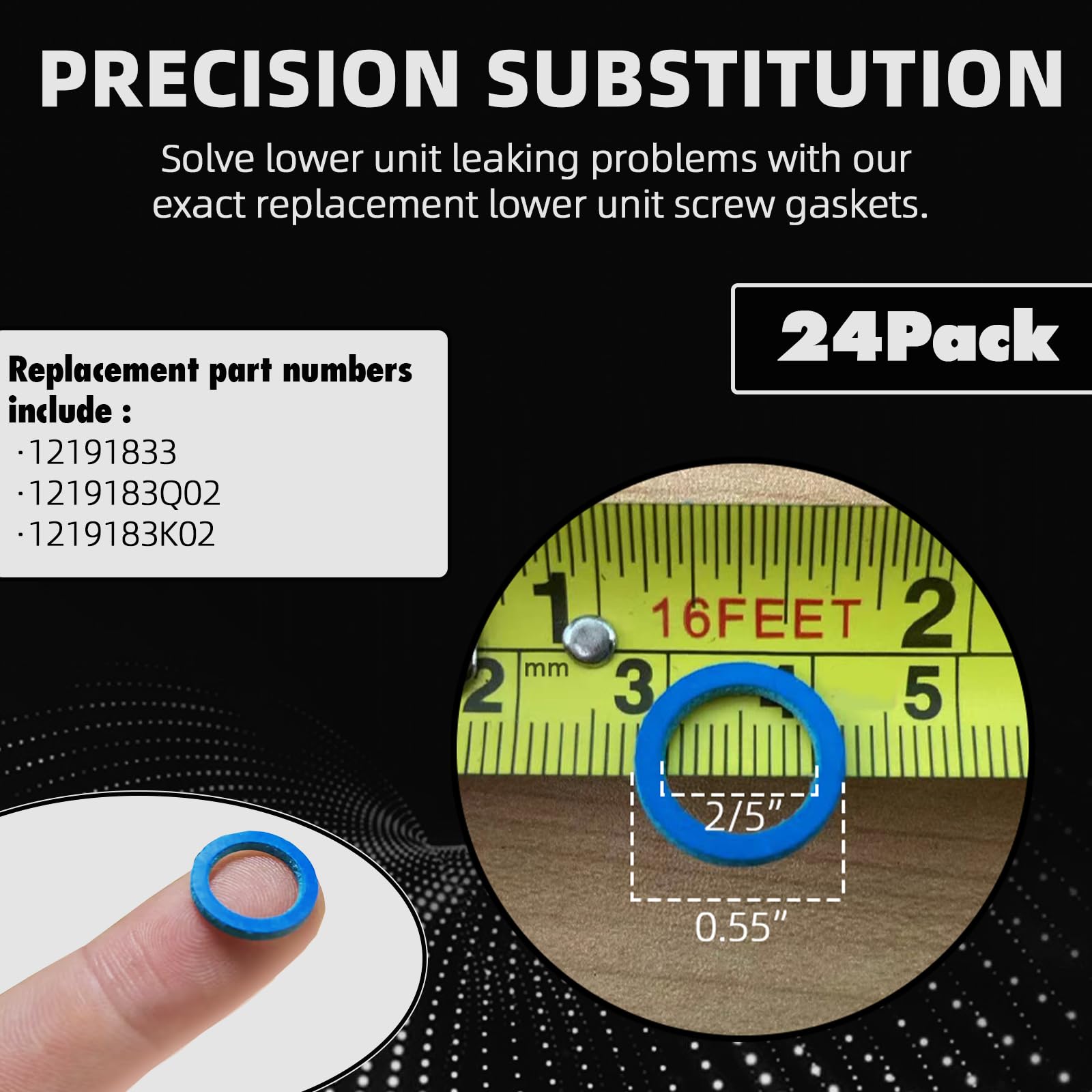 Tongas (24-Pack, Blue) Lower Unit Drain Screw Gasket Compatible With 3/8"-16 Drain Fill Screw, Marine Outboard Lower Unit Seals, Replacement For Most Non-Japanese Mercury Mariner Outboard & Mercruiser