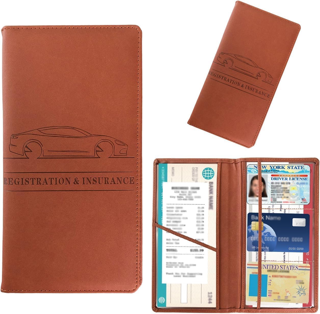 Leather Car Document Holder | Durable Glovebox Organizer for Registration, Insurance, Driving License & Manuals with Zipper Lock