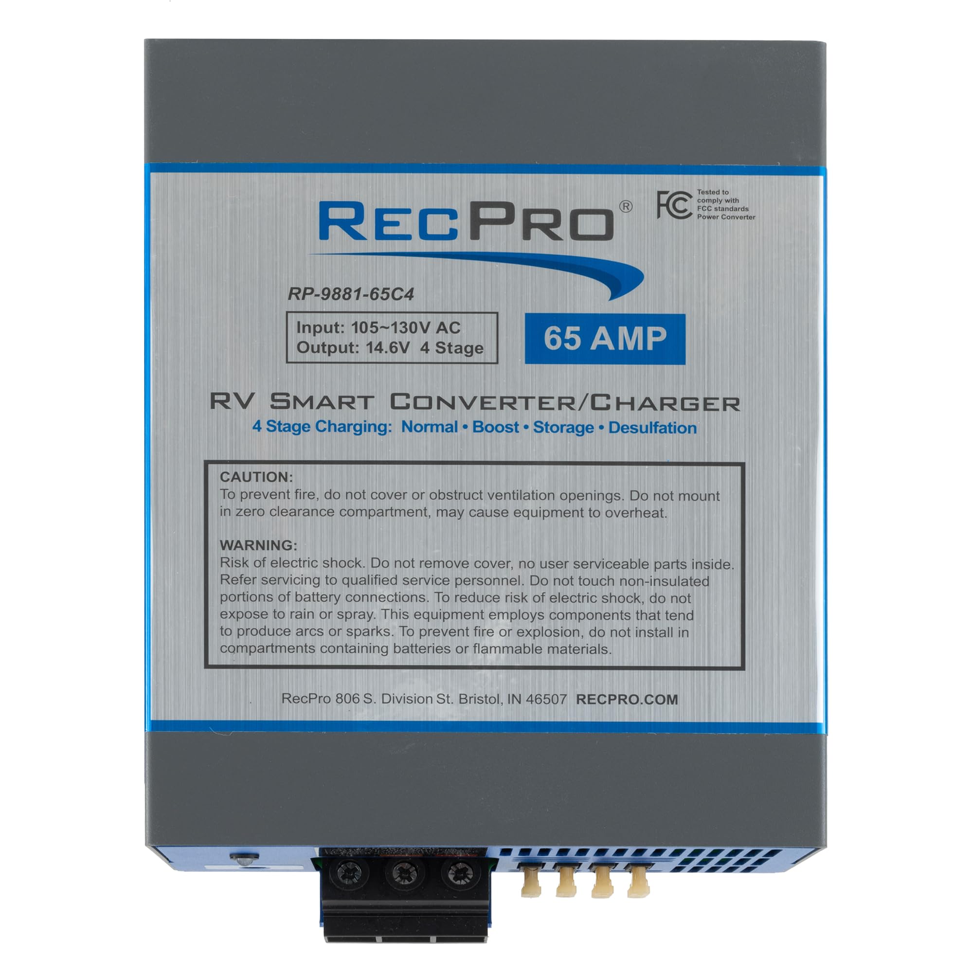 RecPro RV Converter - 60-Amp Battery Charger, 120VAC to 12VDC, 13V-16.5V Range, Ideal for RV Power Needs