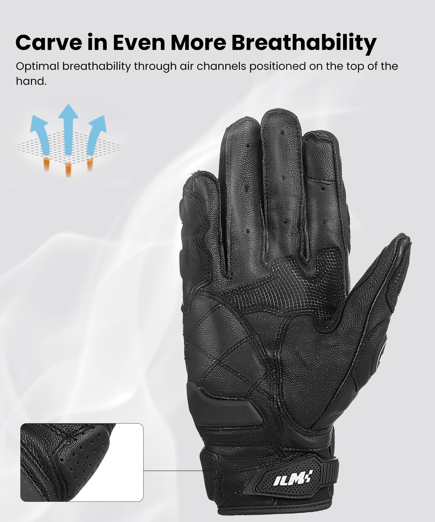 ILM Leather Motorcycle Gloves for Men & Women, Touchscreen, Large, Black, Model GRC01