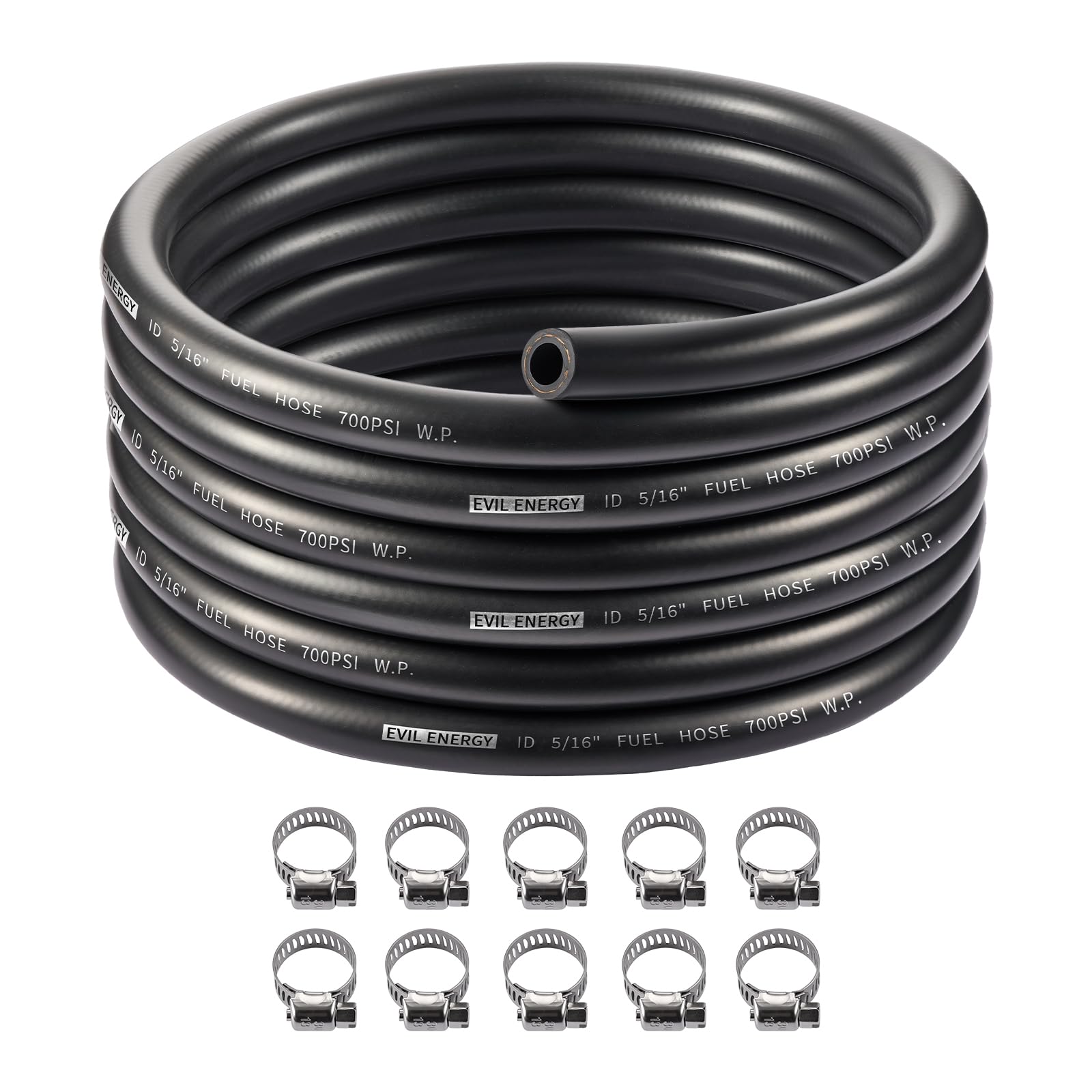 EVIL ENERGY 5AN 5/16 Fuel Line, CPE Rubber 5/16 Push Lock Fuel Hose 20FT and Hose Clamps 10PCS