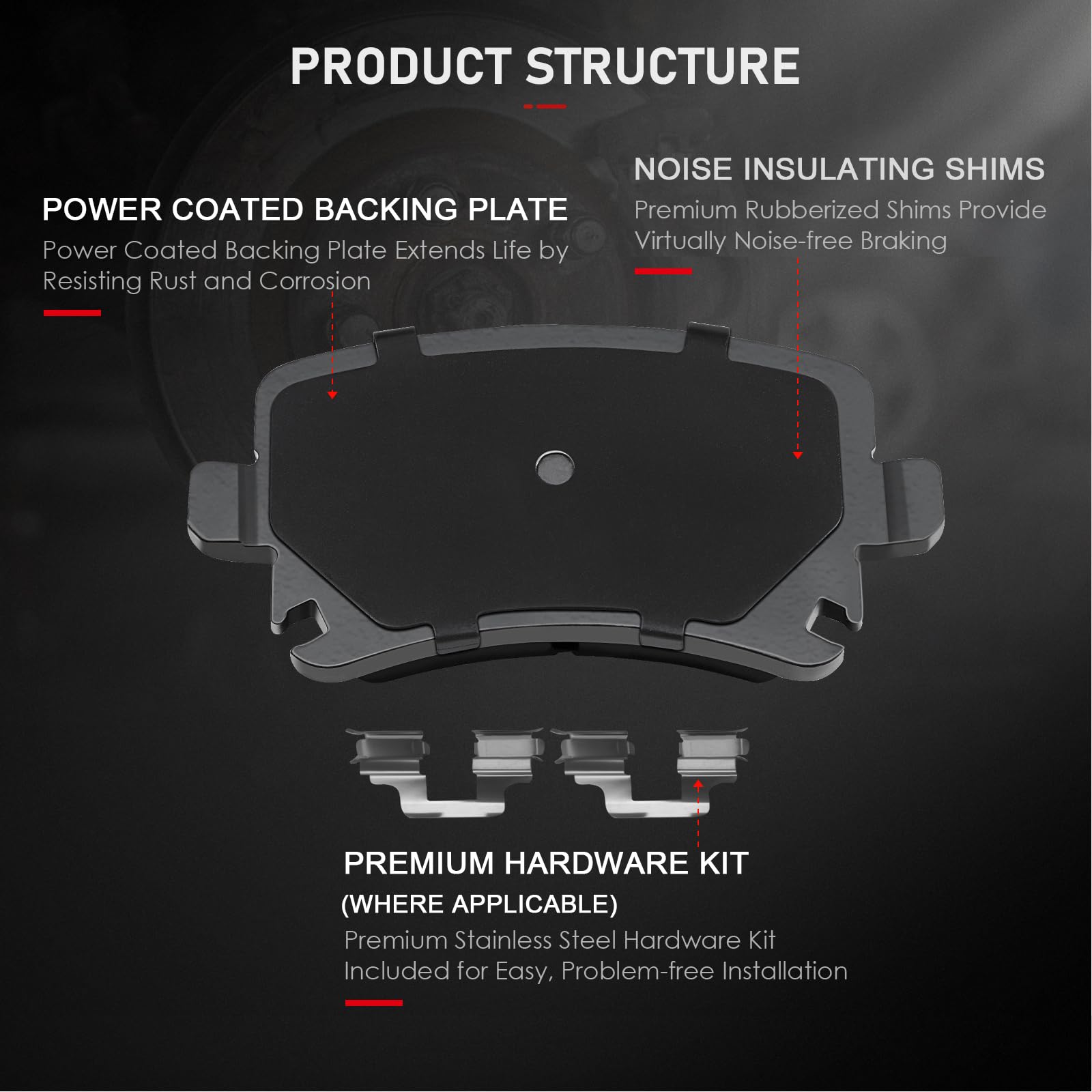 Cciyu D1107 & D1108 Front & Rear Ceramic Brake Pads Kits 8Pcs Fit For Audi A3/A3 Quattro/Tt/Tt Quattro, For Vw Cc/Eos/Golf/Gti/J