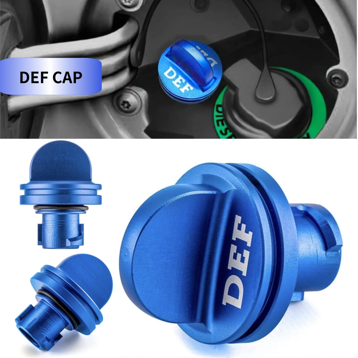 JOJOY LUX Diesel Fuel Cap & DEF Lid - Magnetic Replacement for 2019-2024 Ram 1500 2500 3500 - Green Aluminum