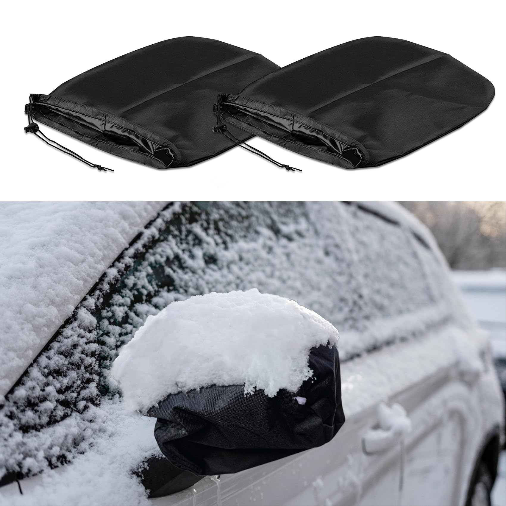 ASUBHA 2PCS Universal Fit Car Side Mirror Protectors, Weather Resistant, Black/Silver, Exterior Mount, Left & Right