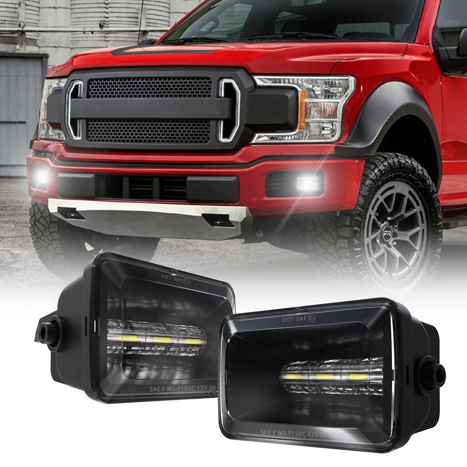 Upgrade Led Fog Lights Dot Bumper Fog Lamps Replacement For Ford F150 2015 2016 2017 2018 2019 2020 F150 (Black - Without Halo)