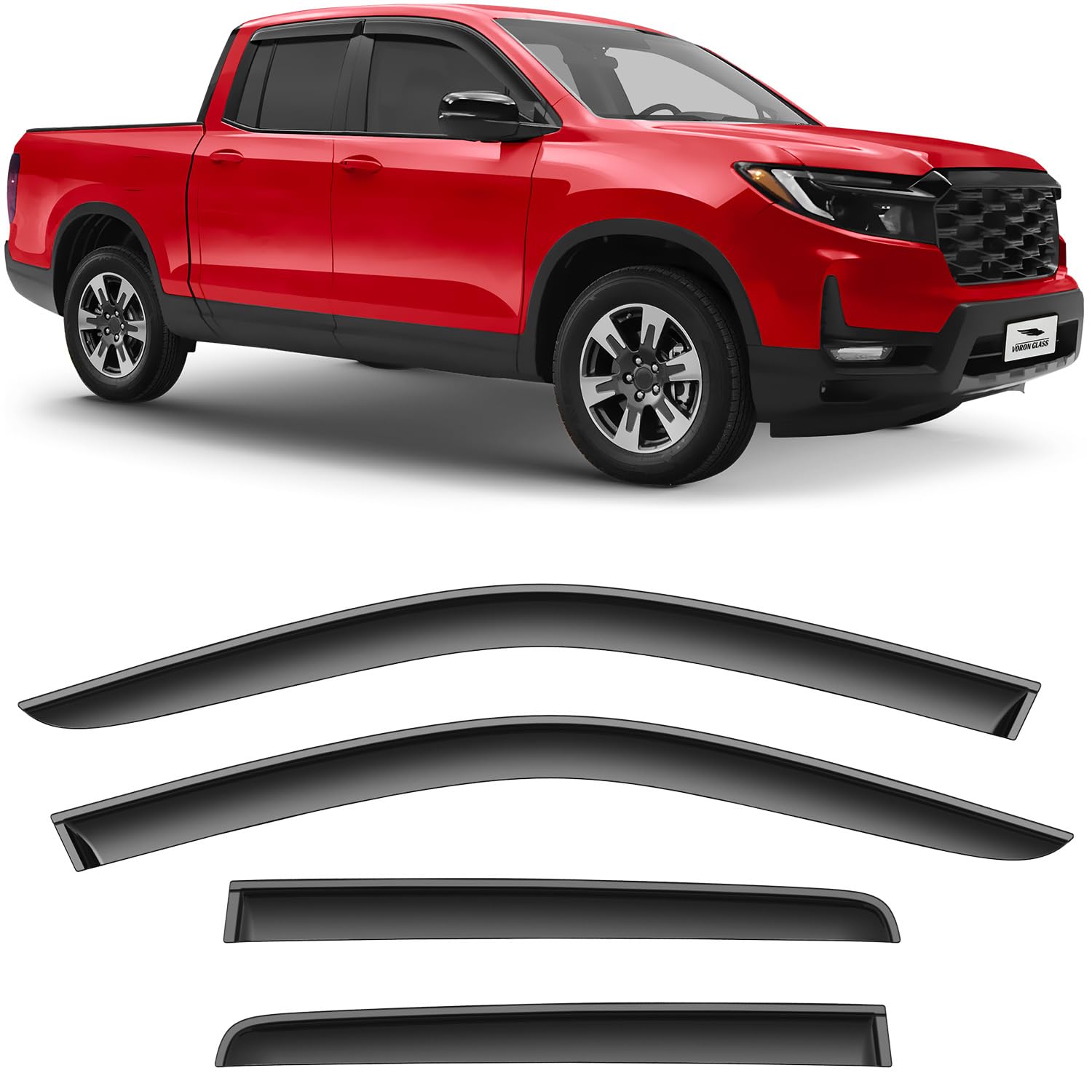 Voron Glass Tape-On Extra Durable Rain Guards For Honda Ridgeline 2017-2025, Window Deflectors, Vent Window Visors, 4 Pieces - 1