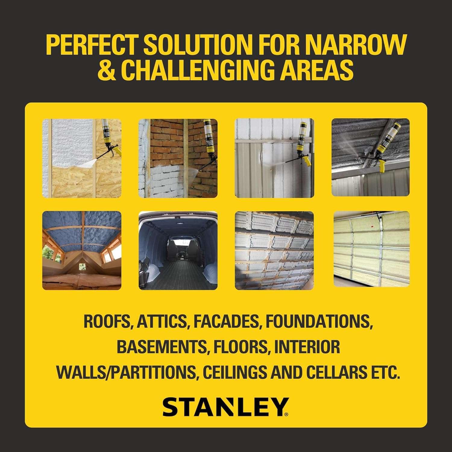 STANLEY F 990P Closed Cell Spray Foam Insulation Kit, 27.1 oz, 6 Pack, Polyurethane Foam, Covers Up to 120 Sq.Ft., Includes Gun &
