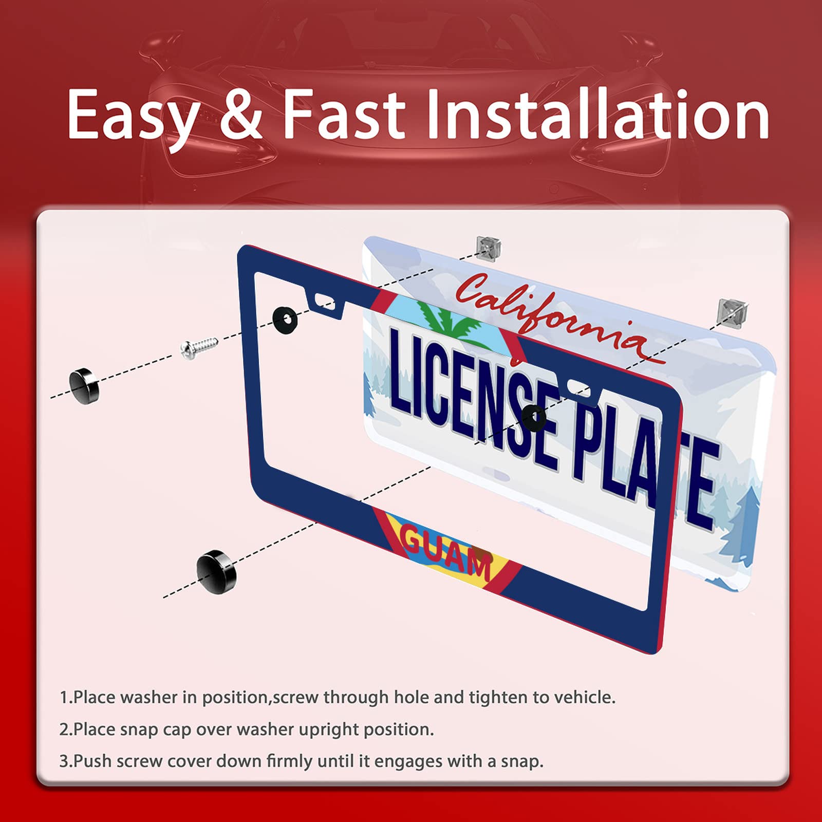 Personalise Guam Flag License Plate Frames Round Hole Guams License Plate Frame Car Universal Accessories Stainless Steel Cars D