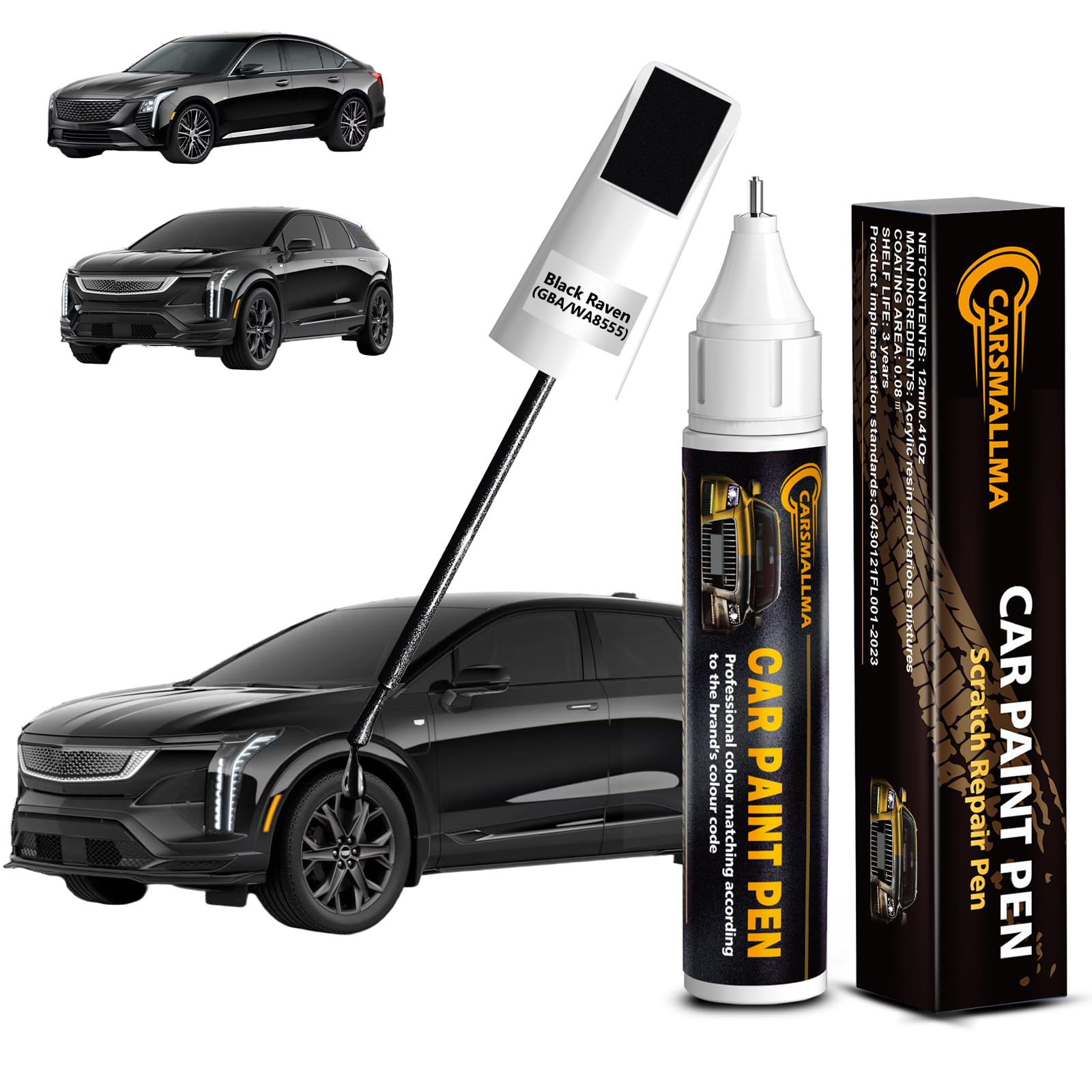 carsmallma Black Raven(GBA/WA8555) Car Touch Up Paint for Cadillac, Color Accurate Car Paint Scratch Repair Pen Kit Quick & Easy
