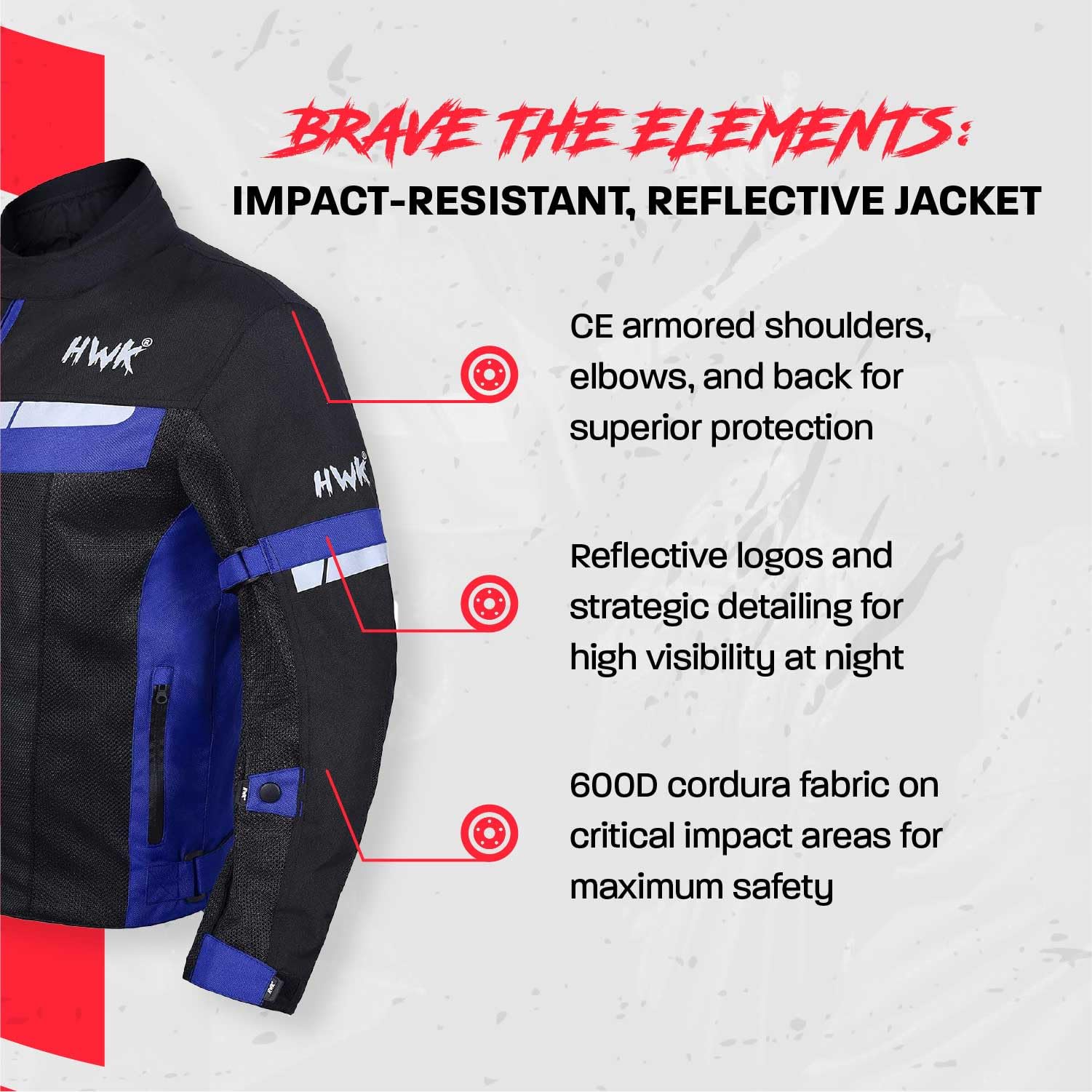 HWK Mesh Motorcycle Jacket - CE Armored, Breathable, Medium, Blue, Model HWK-MSR1