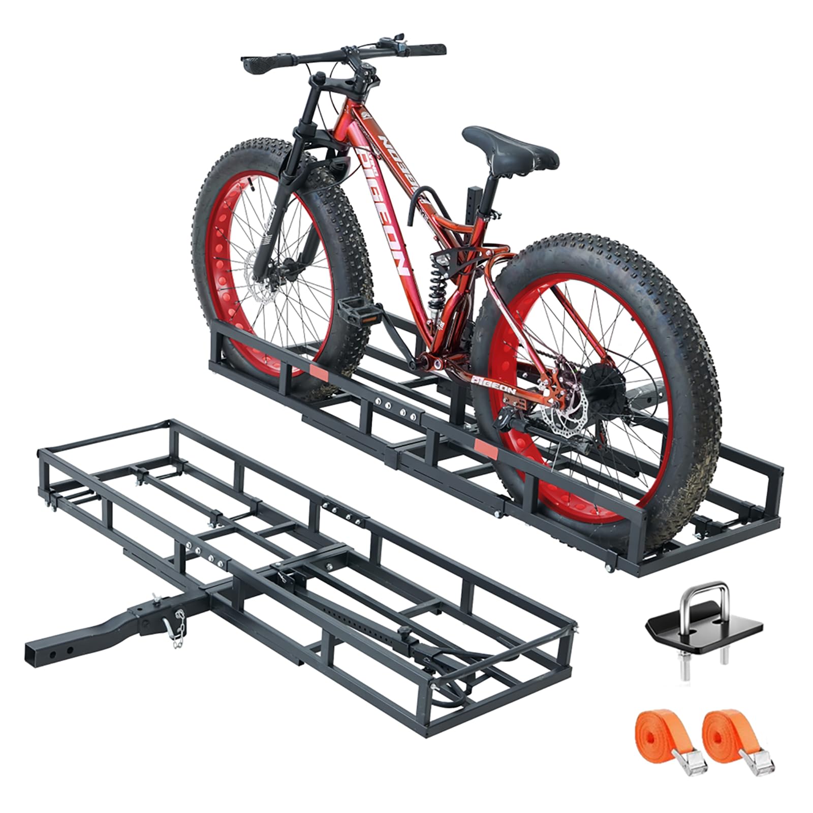 Hitch-Mount Bike Rack for Ebike Heavy-Duty - Comes with Cargo Carrier Fits 2 Electric Fat-Tire Mountain Bicycles Fits 2 Receiver