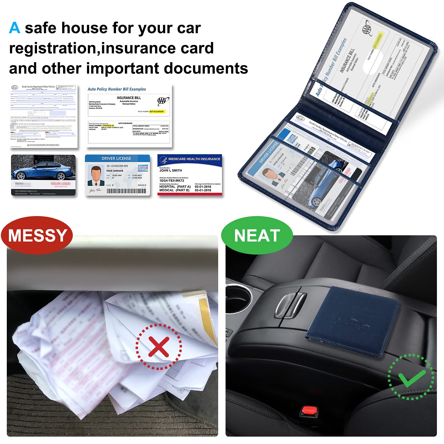 Dmluna Car Registration And Insurance Holder, Folio Leather Vehicle Card Document Glove Box Organizer, Auto Truck Compartment Ac