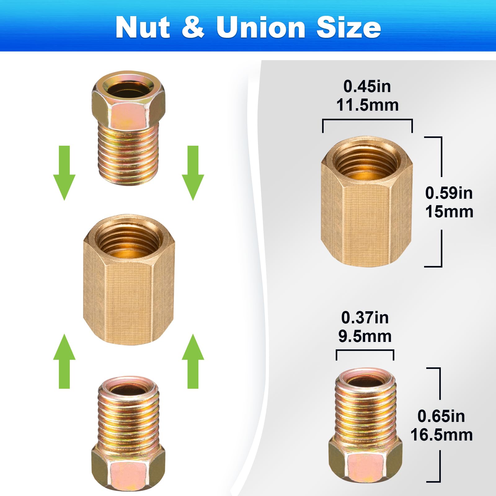 Spurtar 21Pcs 3/16 Brake Line Fittings 3/8 Inch-24 Threads, Brake Line Pressure Fittings for 3/16 Inch Brake Line, Brass Brake L