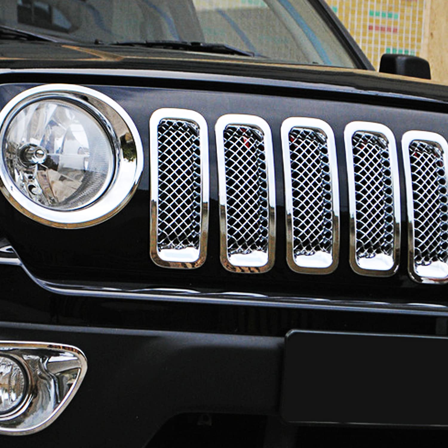 Sqqp Front Grille Grill Mesh Insert Decoration Trim Cover Compatible With 2011-2016 Jeep Patriot, Abs Chrome 7Pcs