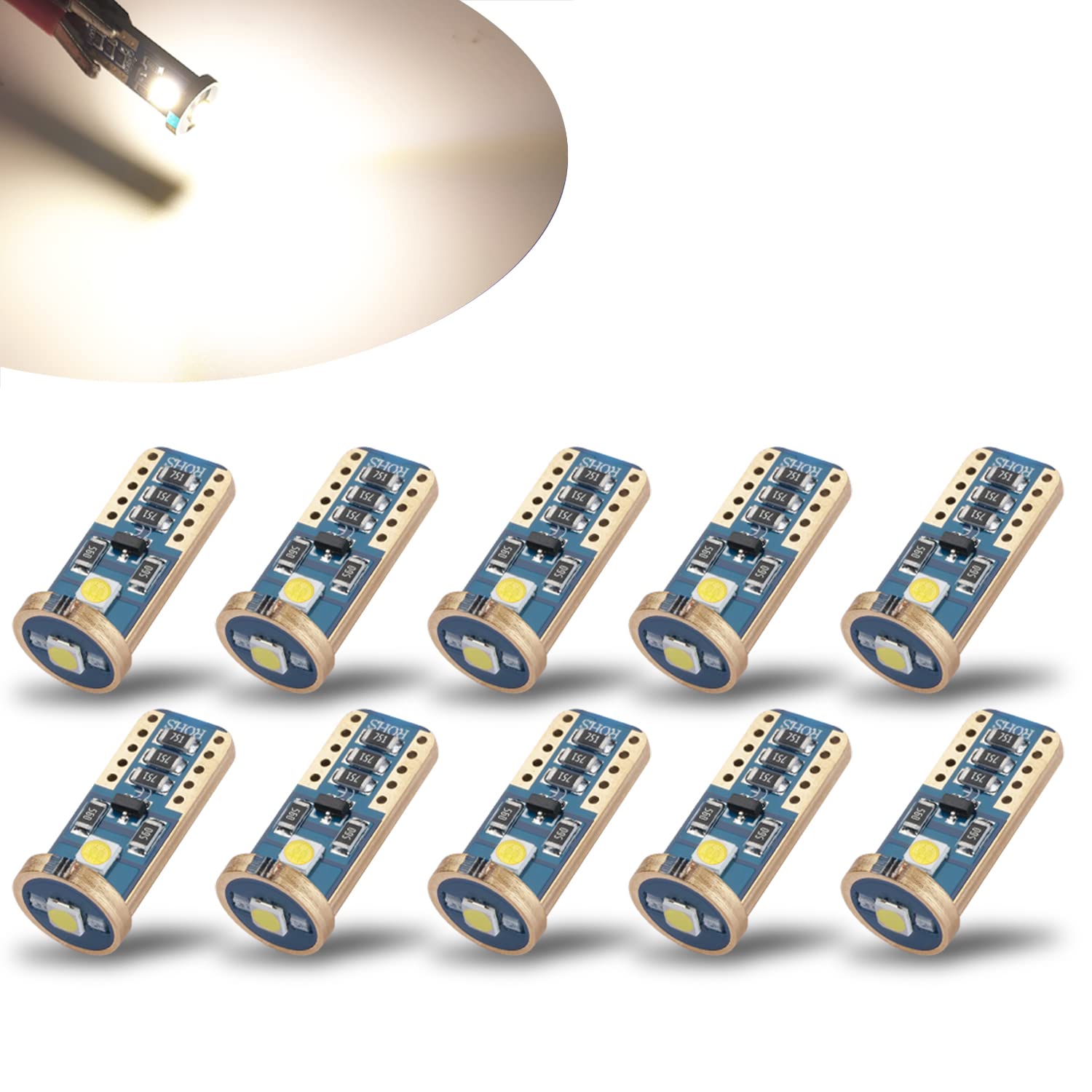 Ibrightstar Extremely Bright Wedge T10 168 194 Led Bulbs For Car Interior Dome Map Door Courtesy License Plate Lights, Warm Whit