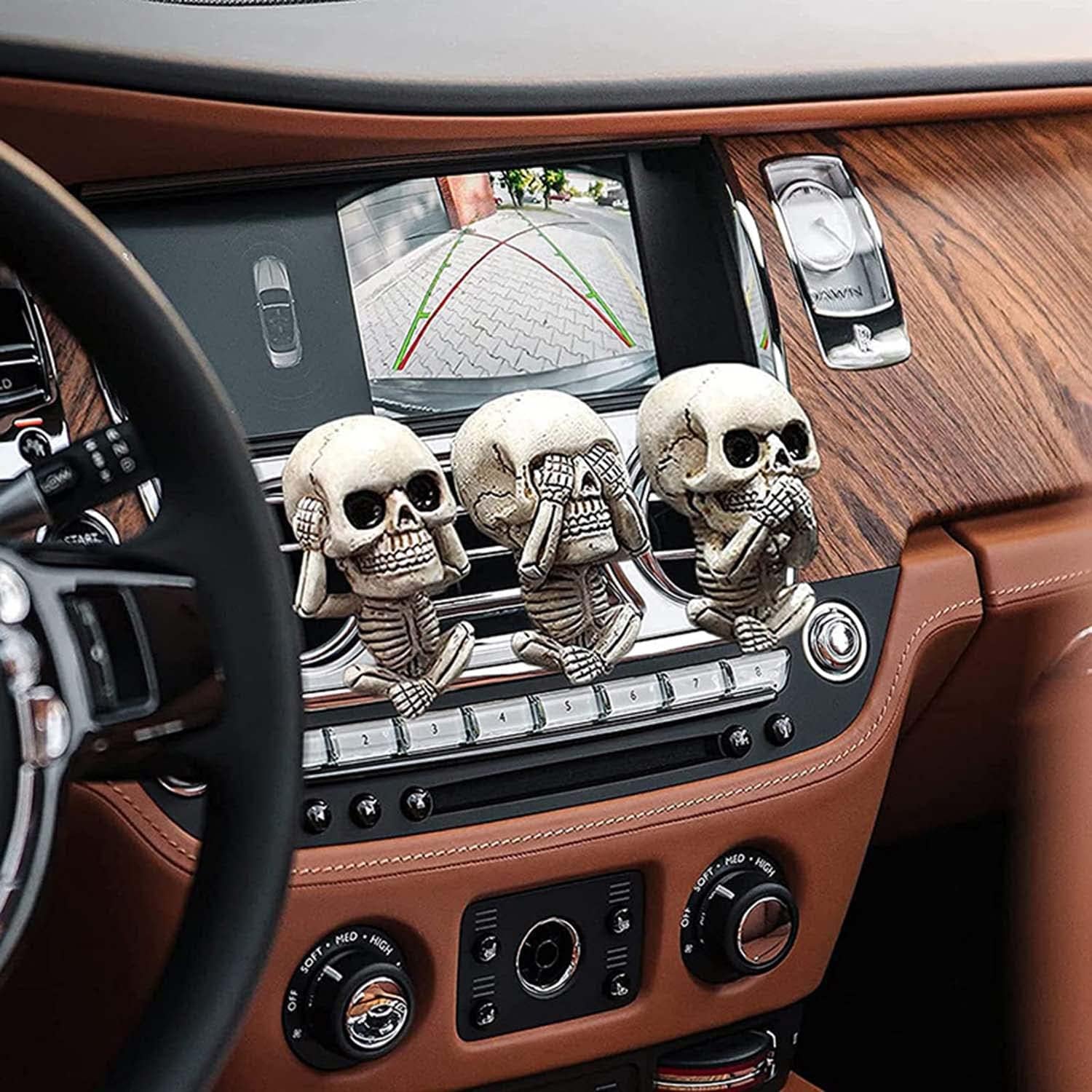 Evil Skull Car Air Fresheners Vent Clips, Cool Skull Car Accessories With 6 Felt Pads, Cute Automotive Halloween Car Decorations