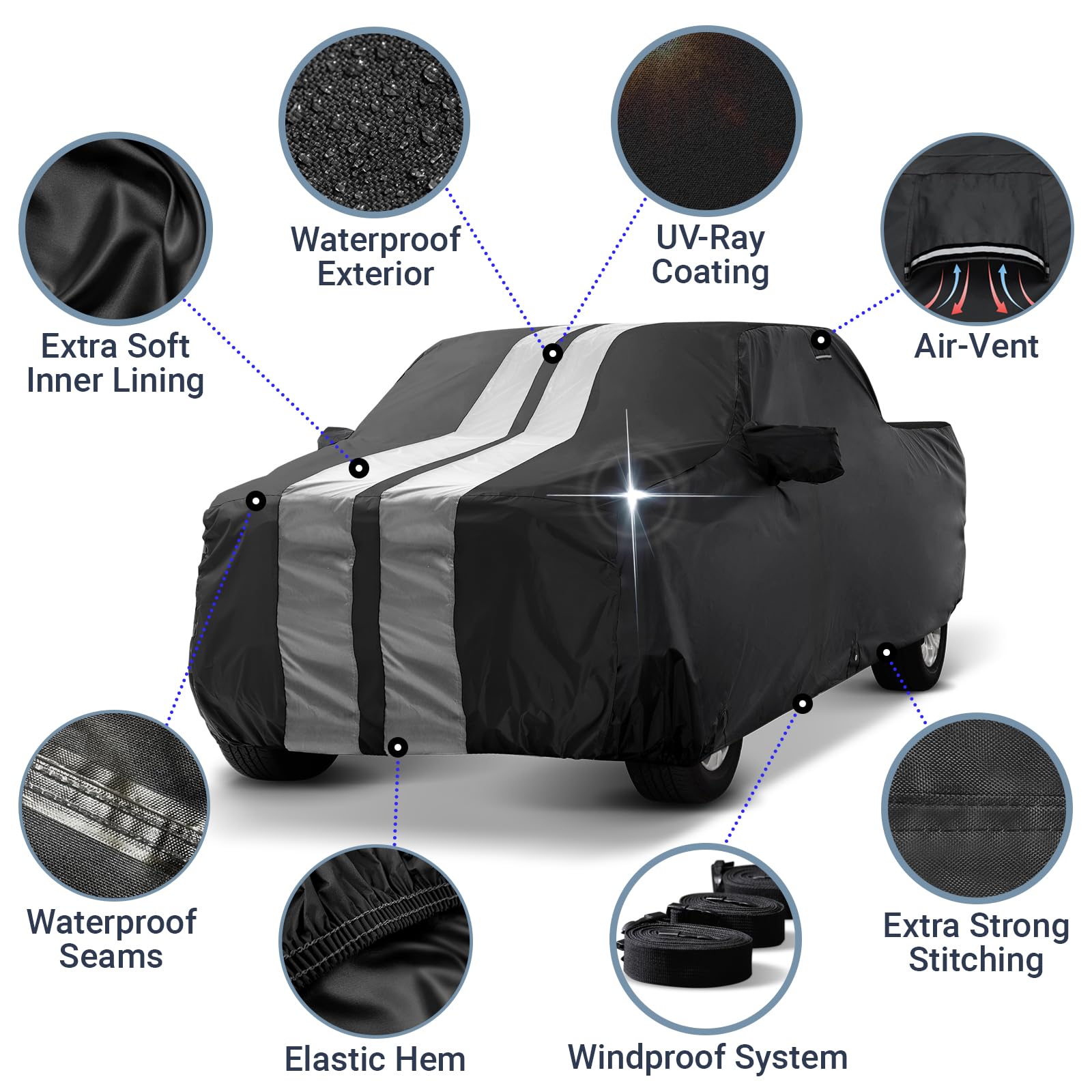iCarCover Premium Plus Truck Cover Waterproof All Weather Rain Snow UV Sun Protection, Ram 2500 3500, Silverado 2500HD 3500HD, S