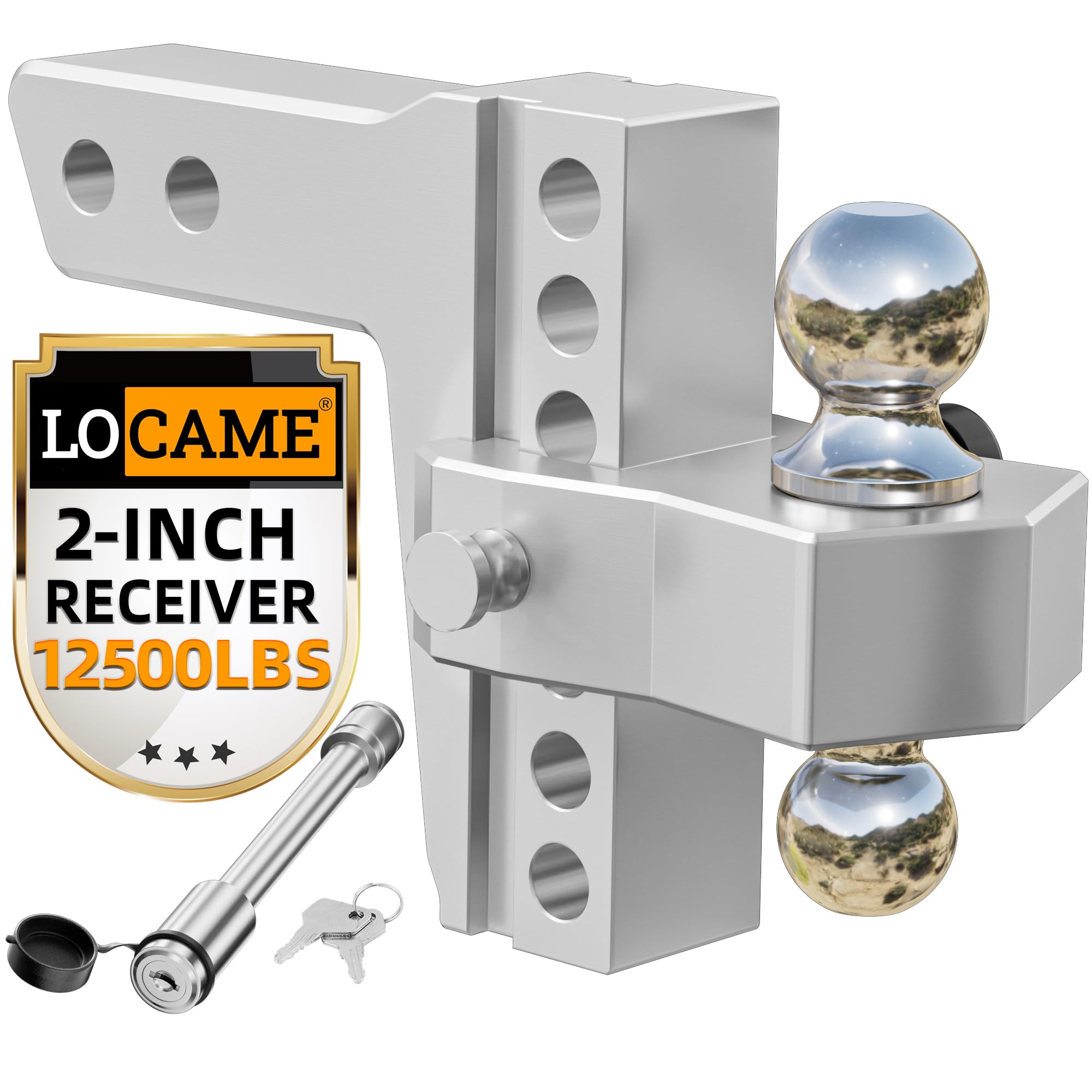 Locame Adjustable Trailer Hitch, Fits 2-Inch Receiver, 6-Inch Drop/Rise Aluminum Drop Hitch,12,500 Lbs Gtw-Tow Hitch For Heavy D