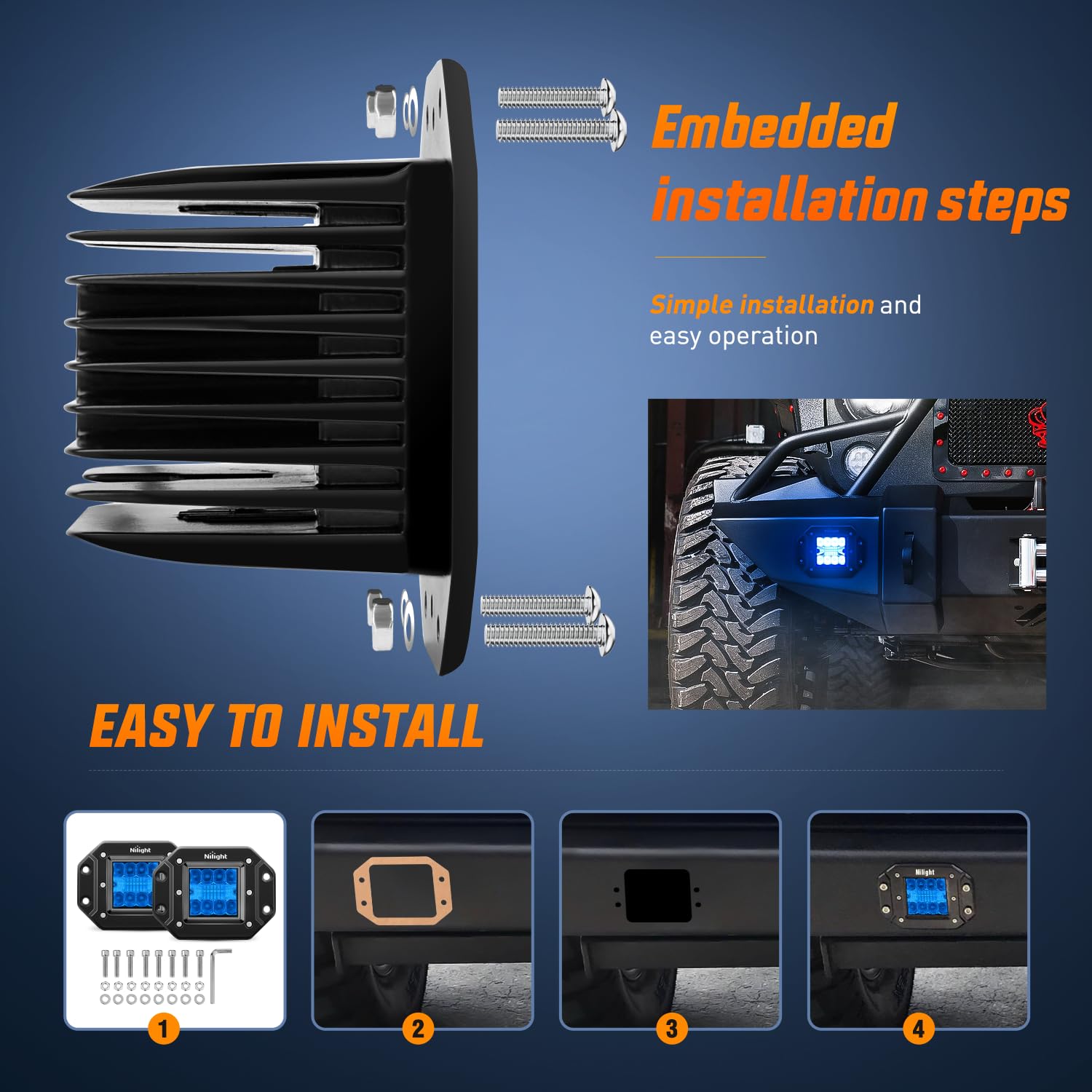 Nilight 42W Flush Mount LED Light Pods - Blue Spot Flood Combo for UTV, Pickup, Boat & Tractor - Model 14064C-B