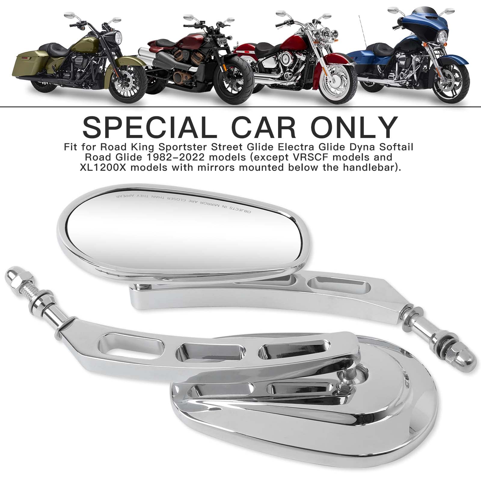 8Mm Chrome Motorcycle Rearview Side Mirrors For Harley Davidson Street Glide Cruiser (Chrome)