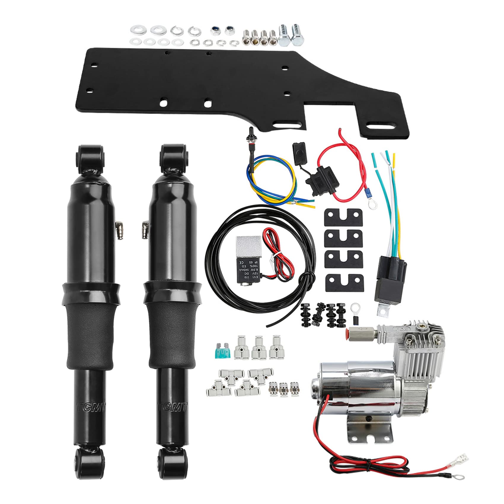 TCT-MOTORPARTS Adjustable Rear Air Ride Suspension Kit for Harley Touring 1994-2023 - Brass Construction, Fits Road King, Electra Glide, Street Glide