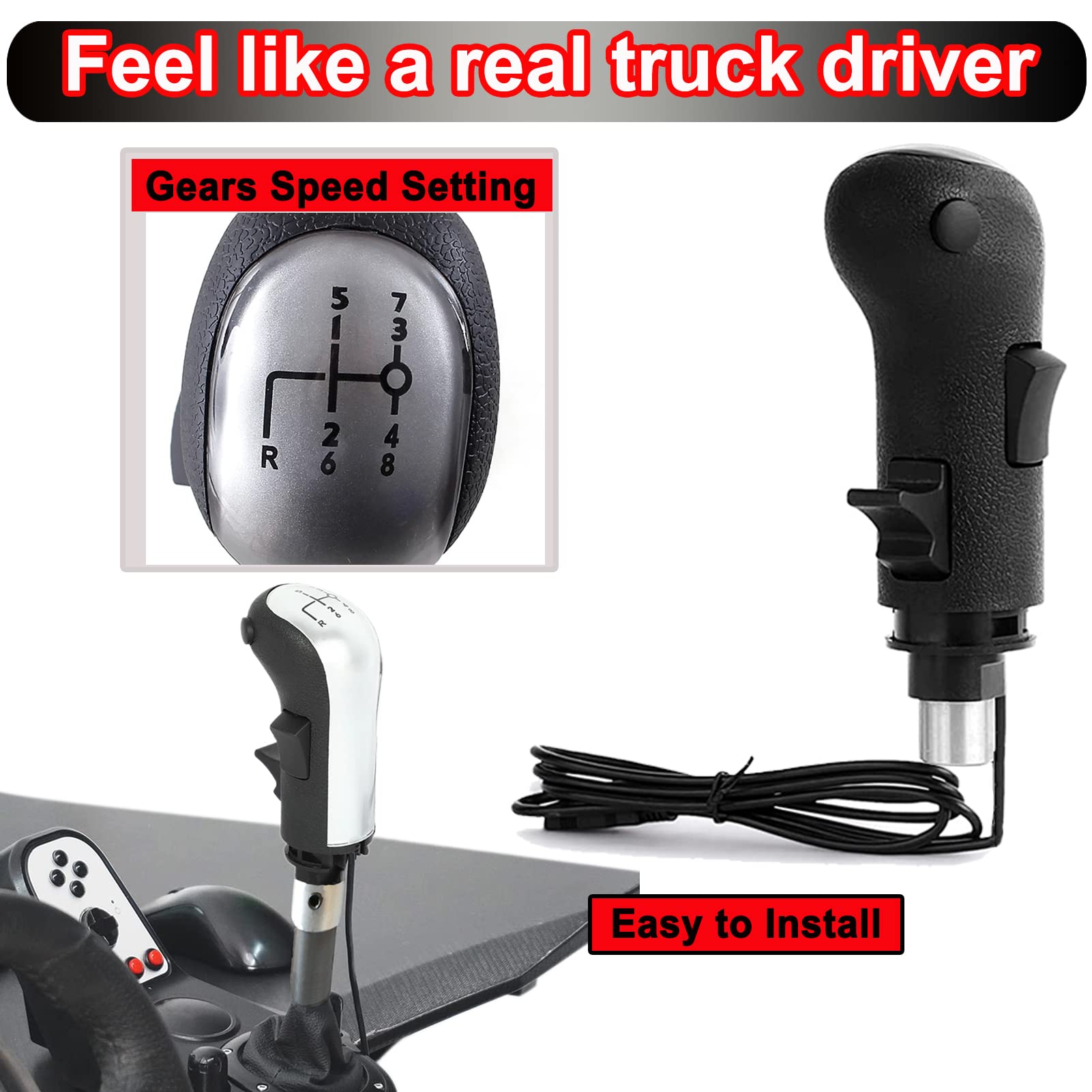 Obokidly USB Gearshift Knob for G29 G920 G27 - Silver, Ideal for Sim Racing in ETS2 & ATS