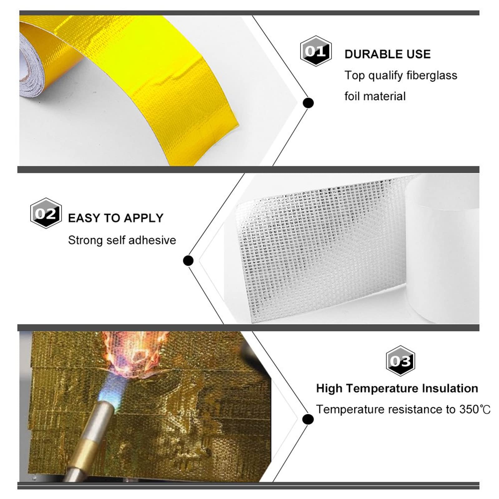 Sporacingrts 2'' x 29.5 feet (9M) Gold Adhesive Heat Shield ReflectiveTape Wrap Roll Compatible with Car Intake Pipe, Engine Bay