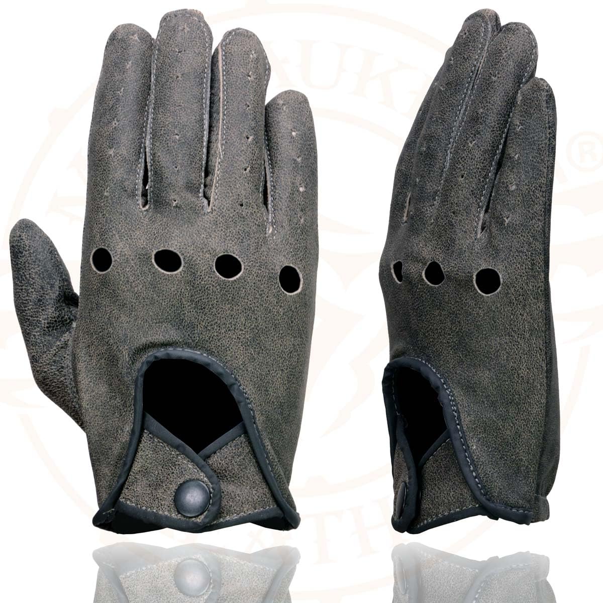 Milwaukee Leather MG7507 Men's Grey Perforated Leather Full Finger Motorcycle Hand Gloves W/Breathable Open Knuckle - XX-Large
