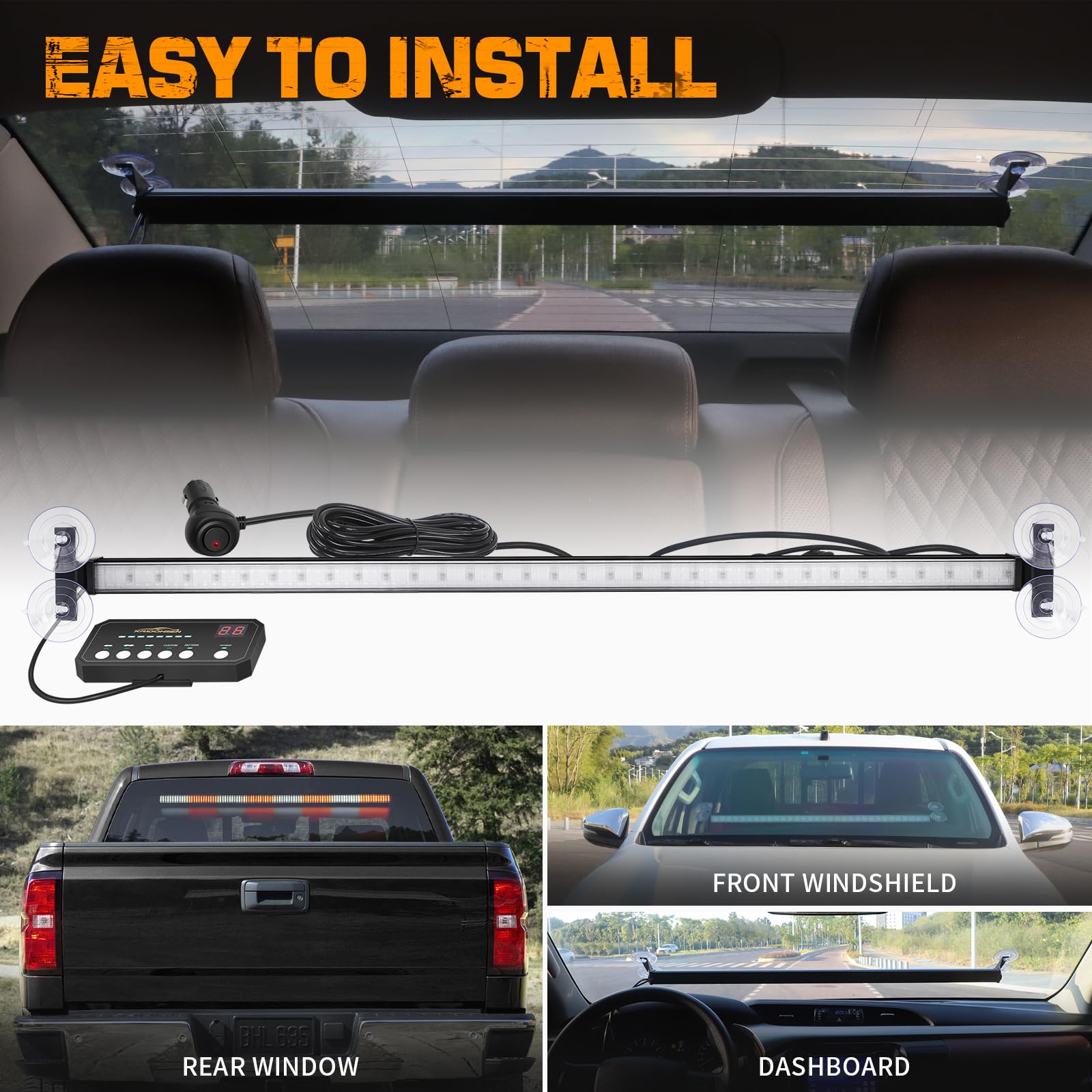 XRIDONSEN 35 Traffic Advisor Light Bar - 144 LED Amber/White Emergency Strobe Lights w/Directional Arrows for Trucks & Construction Vehicles